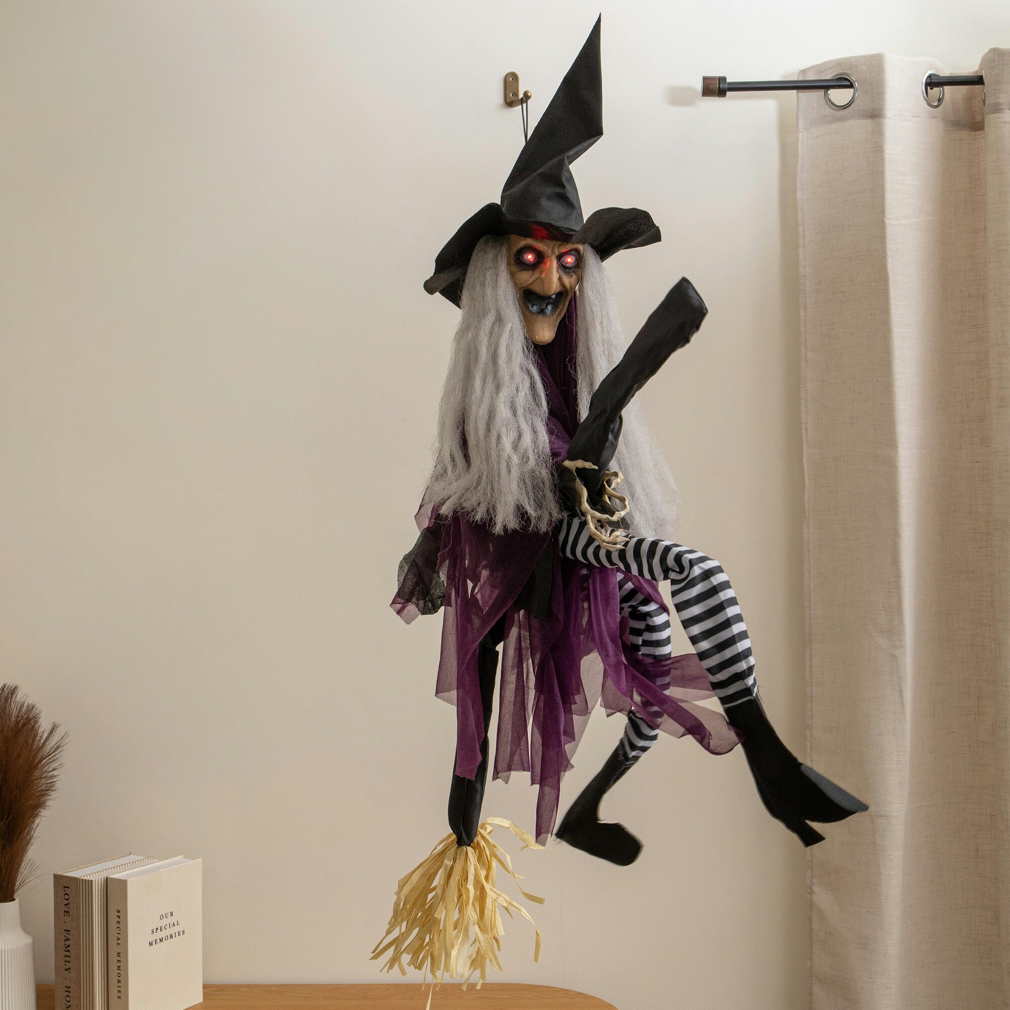 Red/Light 90Cm Animated Hanging Halloween Witch With Up Eyes & Sound - Image 3