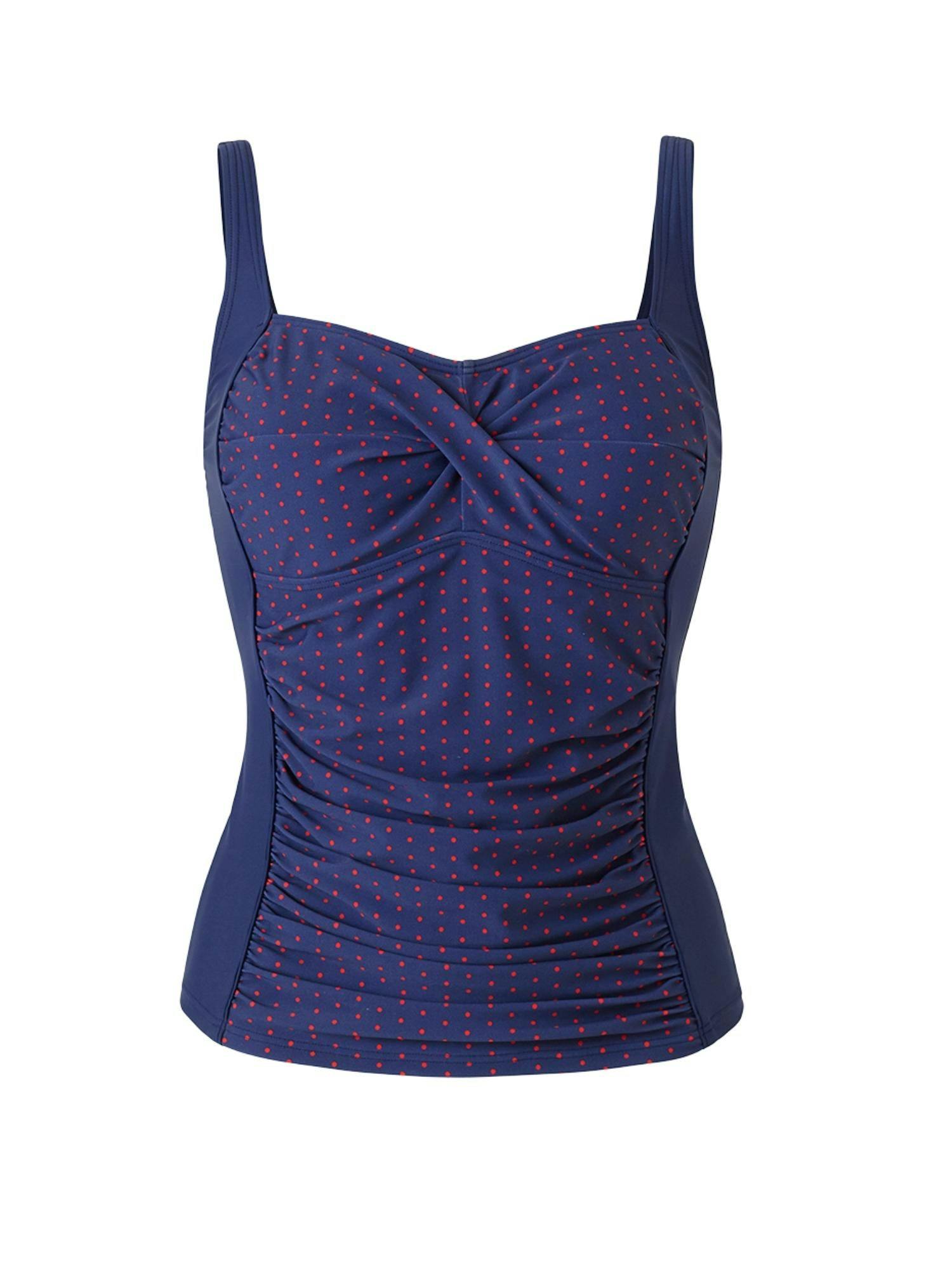 Beachcomber Red Navy & Polka Dot Ruched Front Tankini Top - 10