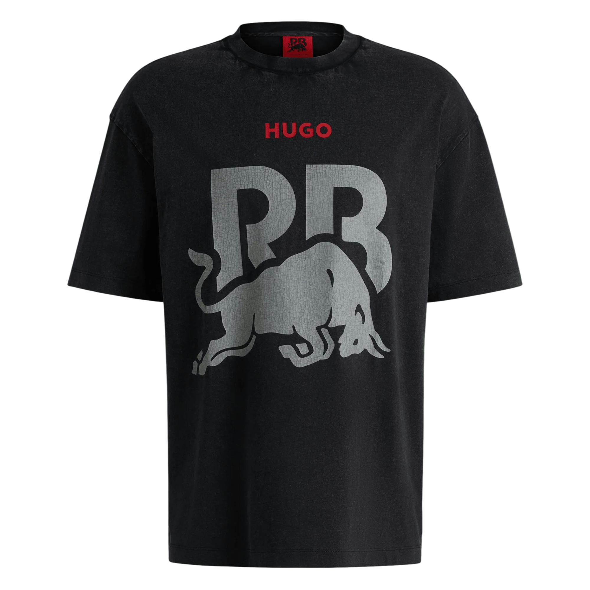 Hugo Unisex Black Adult Rb F1 Racing Graphic Print Oversized T-Shirt - Xs - 100% Cotton