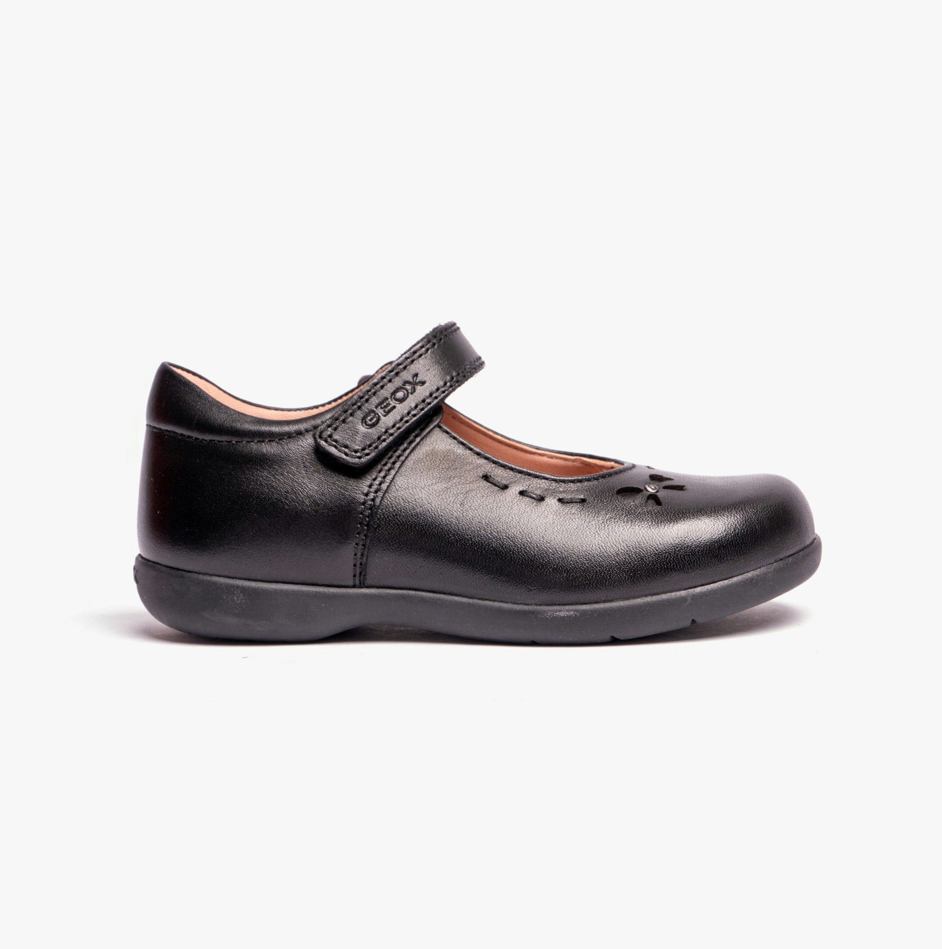 Geox Girls Black Naimara G A Leather Touch Fasten School Shoes - Size 2.5