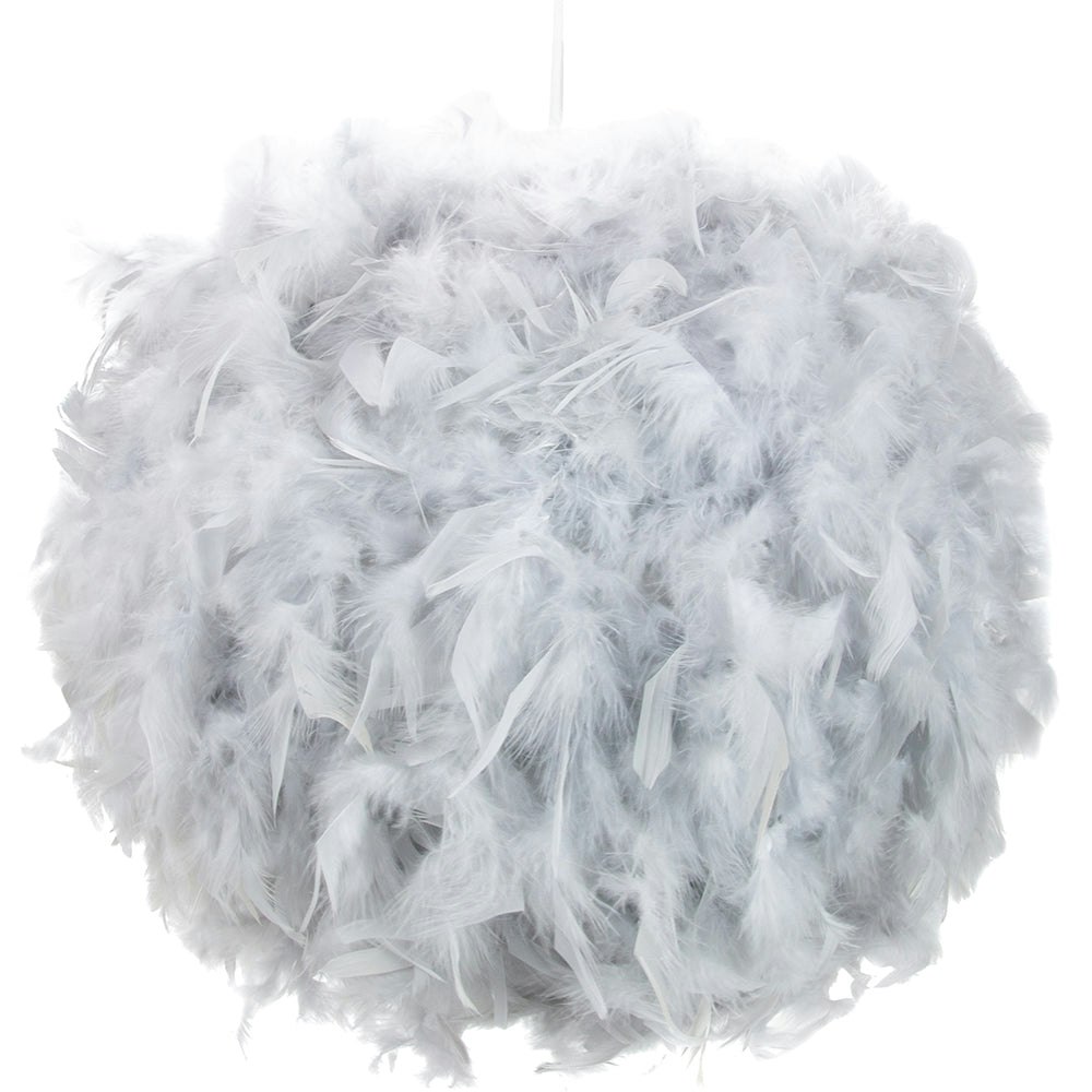 Happy Homewares Grey/Light Contemporary And Unique Large Real Feather Decorated Pendant Shade