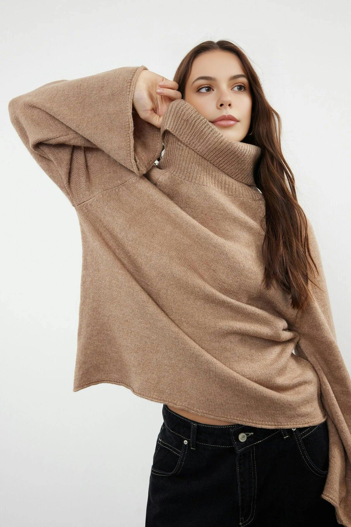 Wovcor Oversize Soft-Textured Knit Sweater - Taupe - L