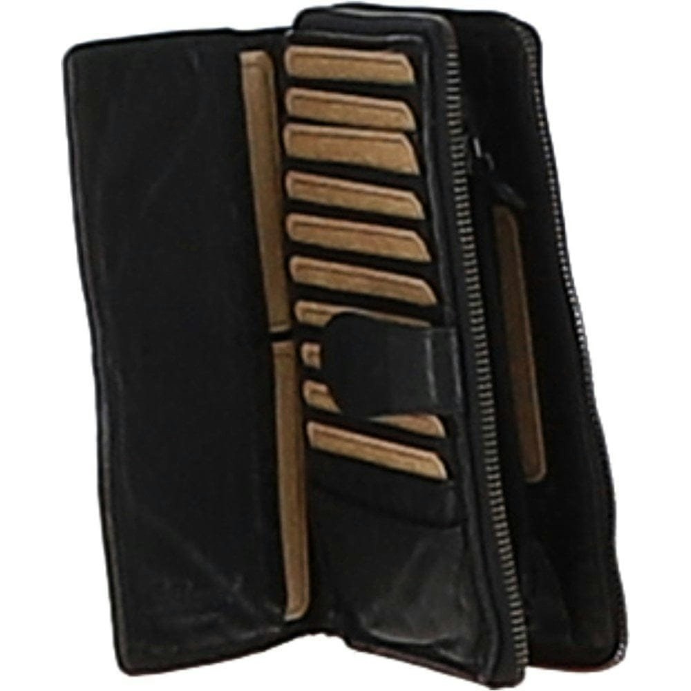 Ashwood Black Vintage Woven Leather Zip Around 22 Card Coin Note Purse - One Size - Leather