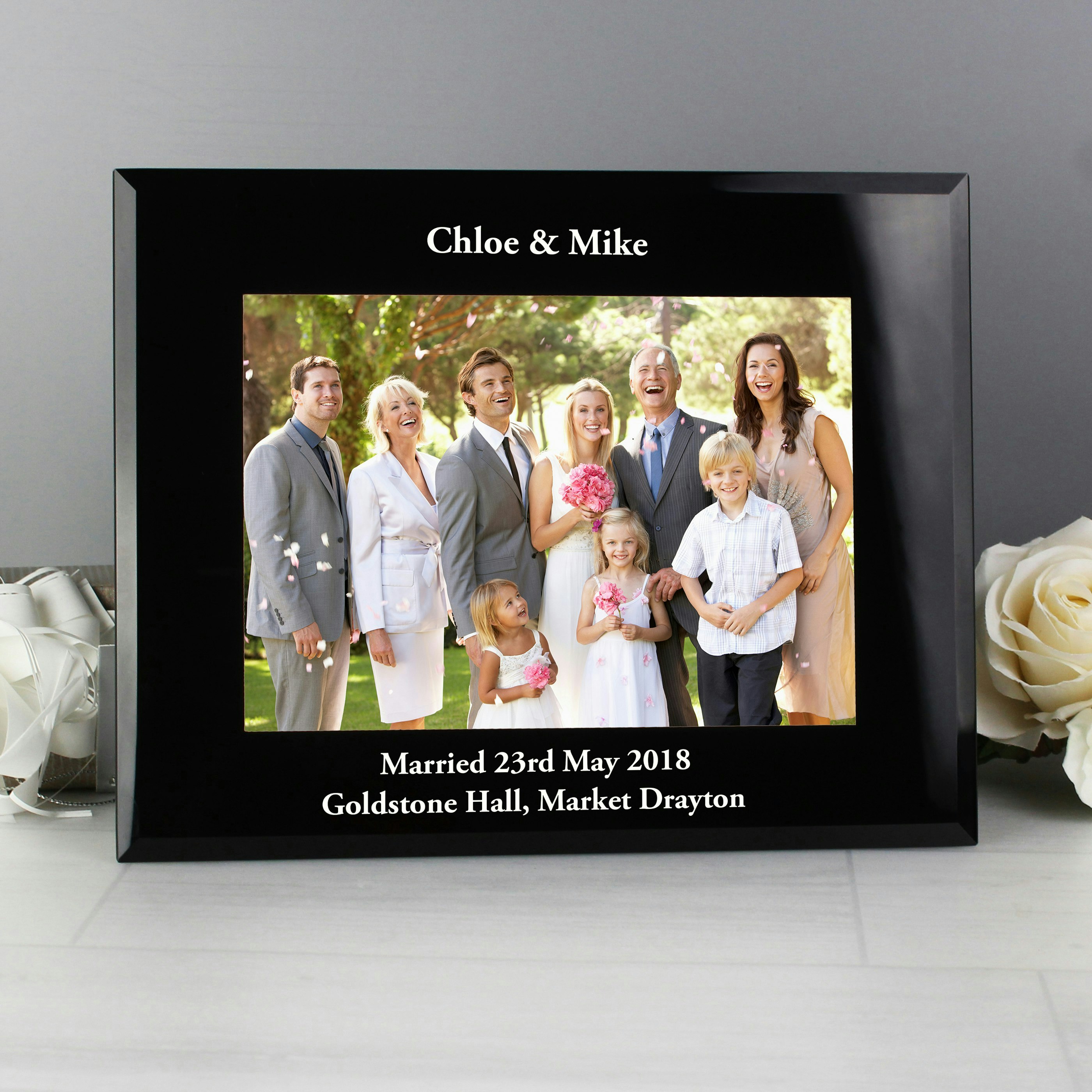 Rackhams Black Personalised 5X7 Landscape Glass Photo Frame