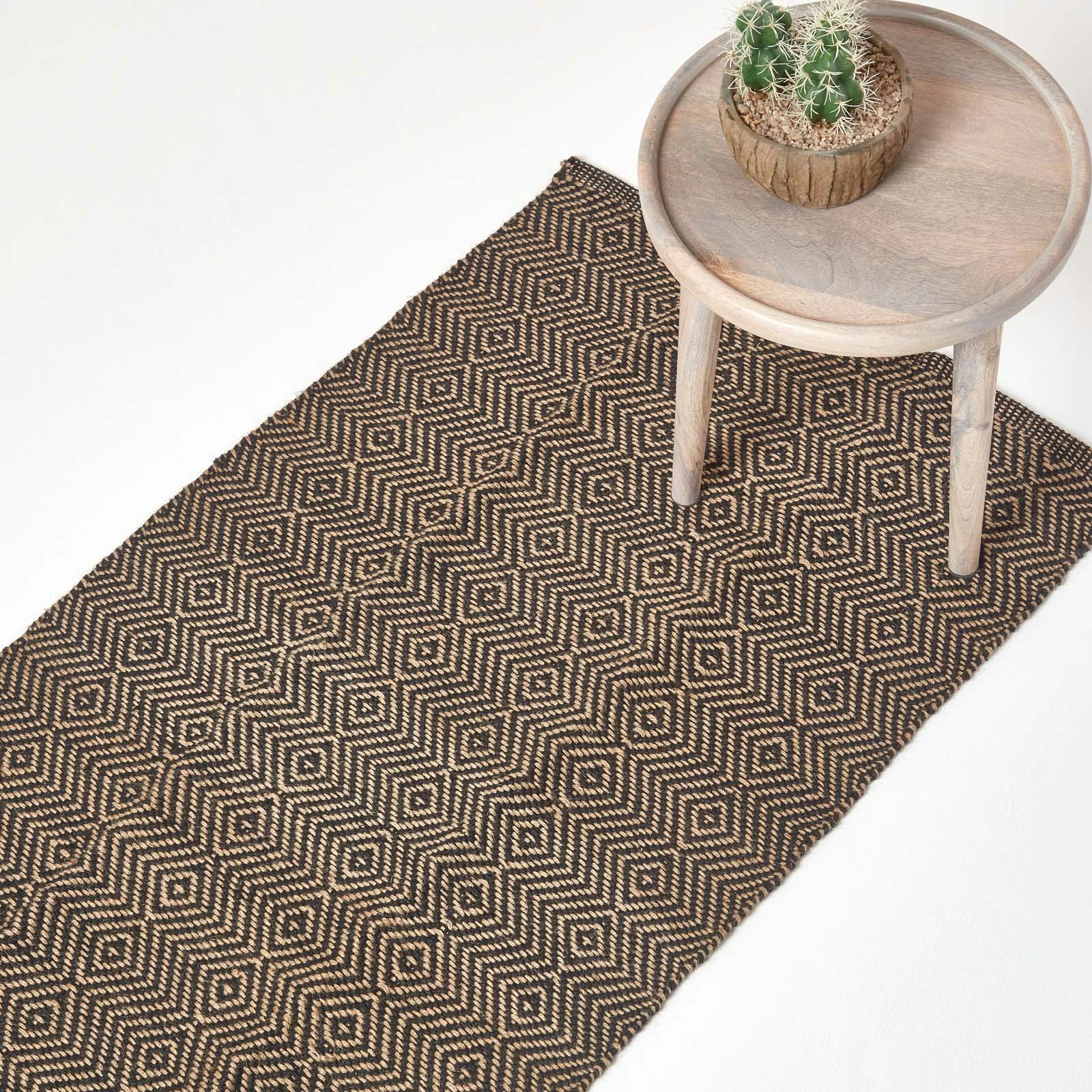 Homescapes Black Geometric Jute Rug - 66 X 200 Cm