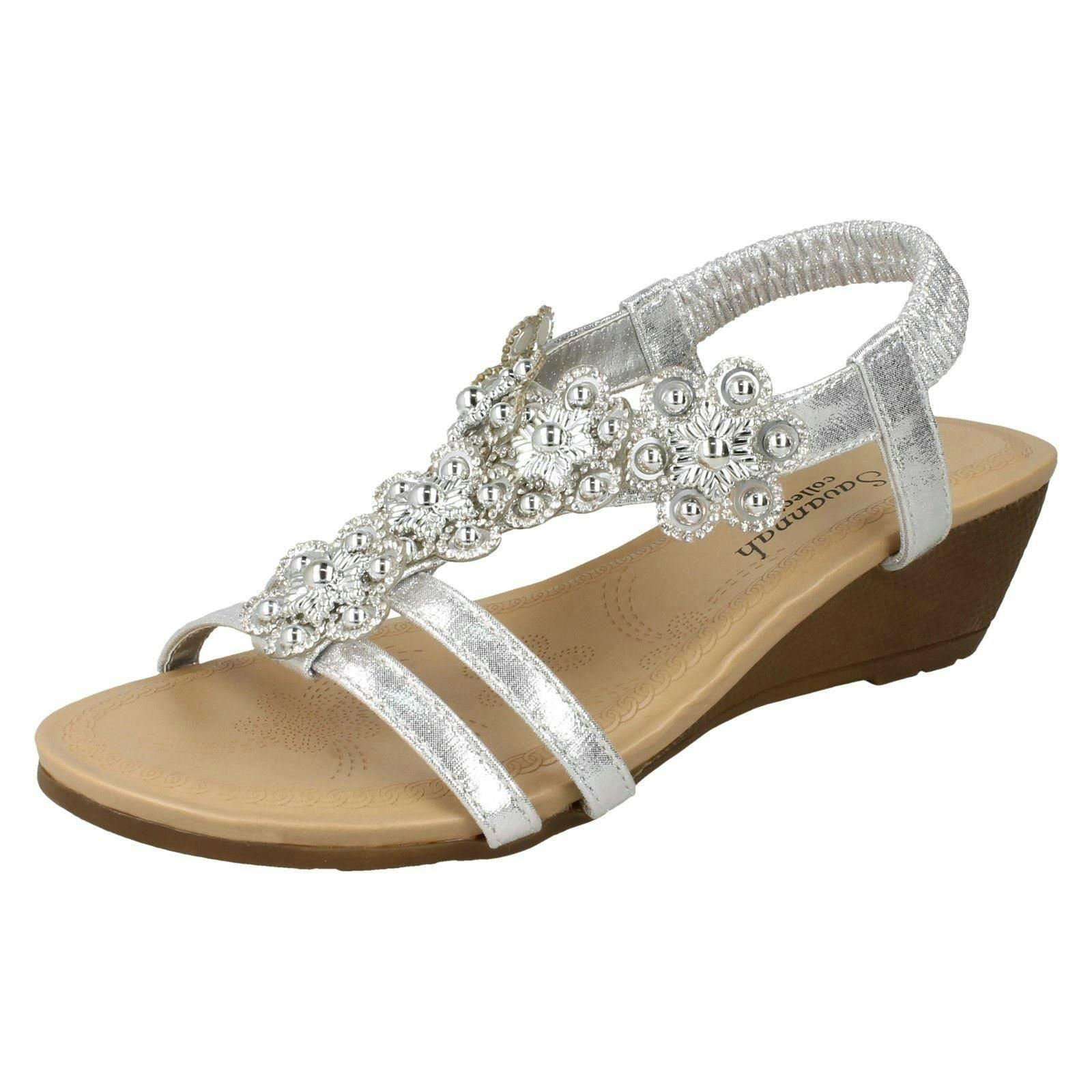Savannah Women's Silver Mid Wedge Slingback Sandals - Uk 5