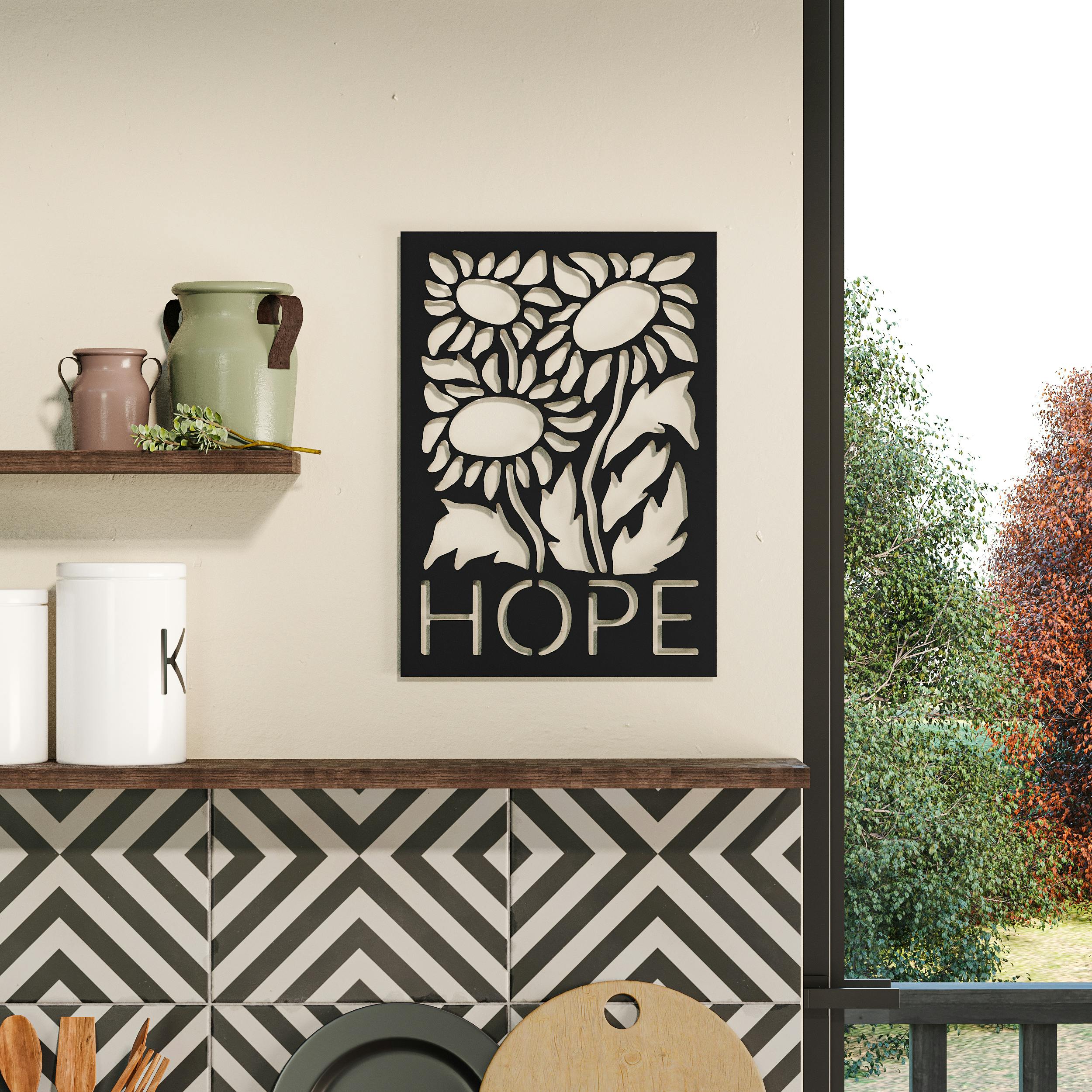 Rackhams Black Modern Hope Metal Art Wall Home Decorative Ornament, - Metal