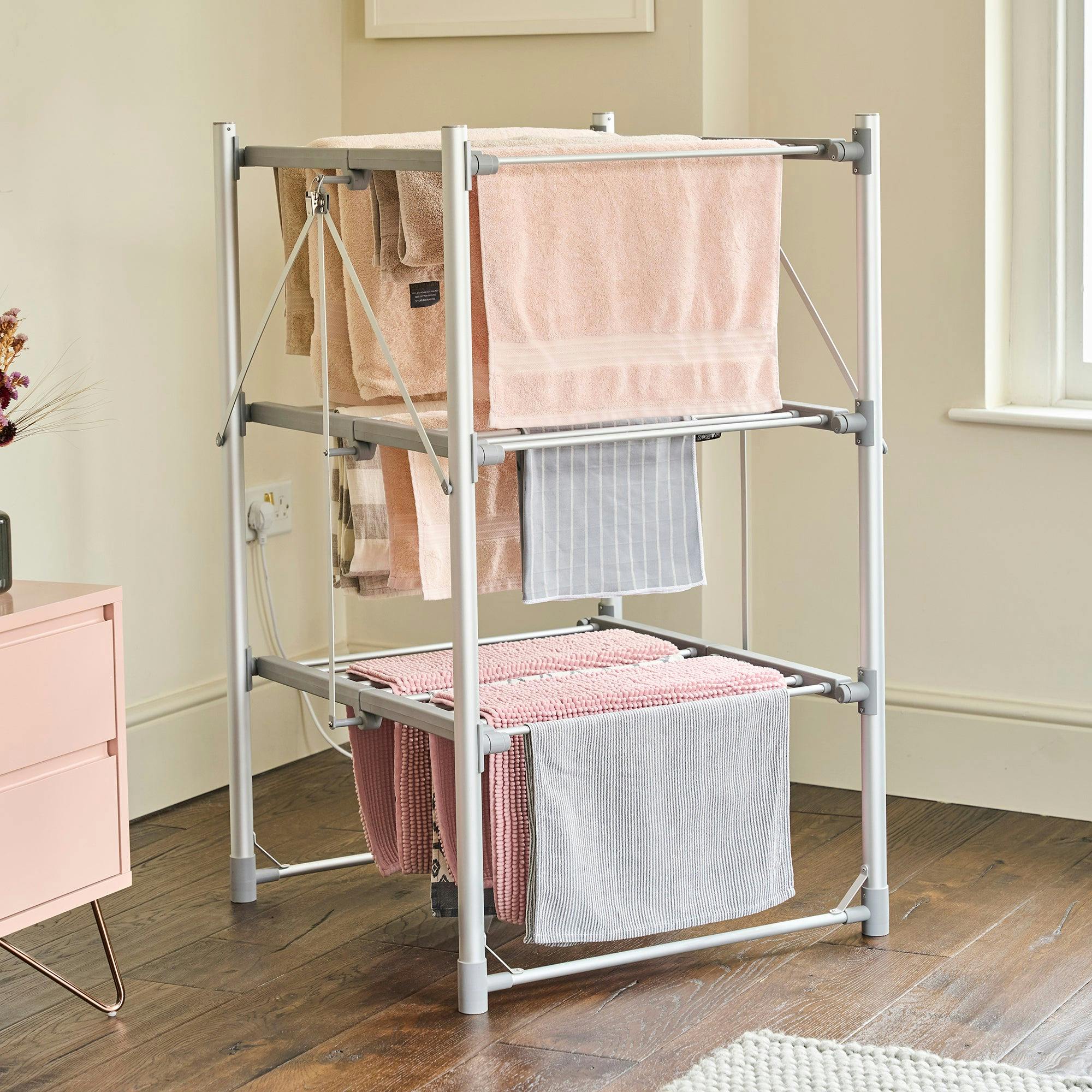 Cooks Professional Unisex Silver 3-Tier Heated Clothes Airer With Digital Timer, Heats & Cover In Size 3 - Image 4