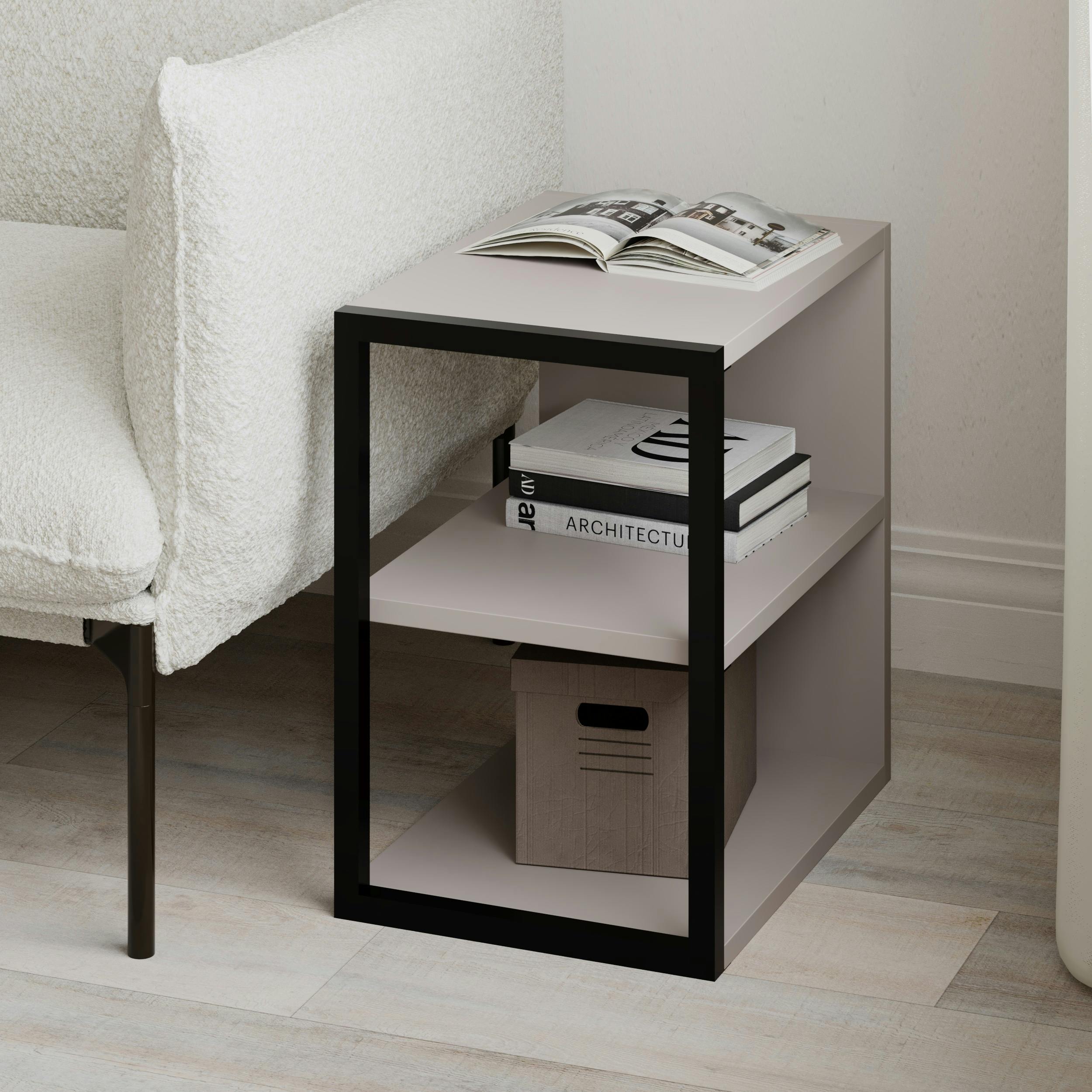 Rackhams Grey Modern Echo 3-Tier Sofa End Table, Single Small Side Table, Bedside Table With Metal Frame 30(W)X42(D)Cm - Mocha