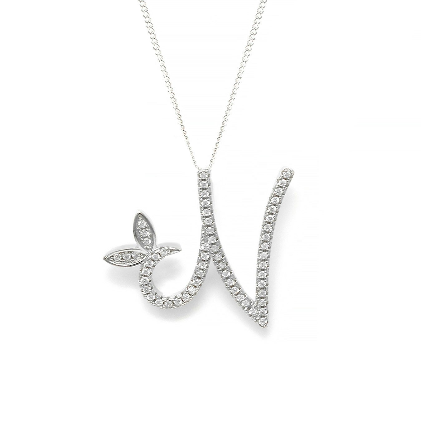 Say It With Silver 1 Inch Winged Full Cz Stones Initial Necklace - Sterling - N