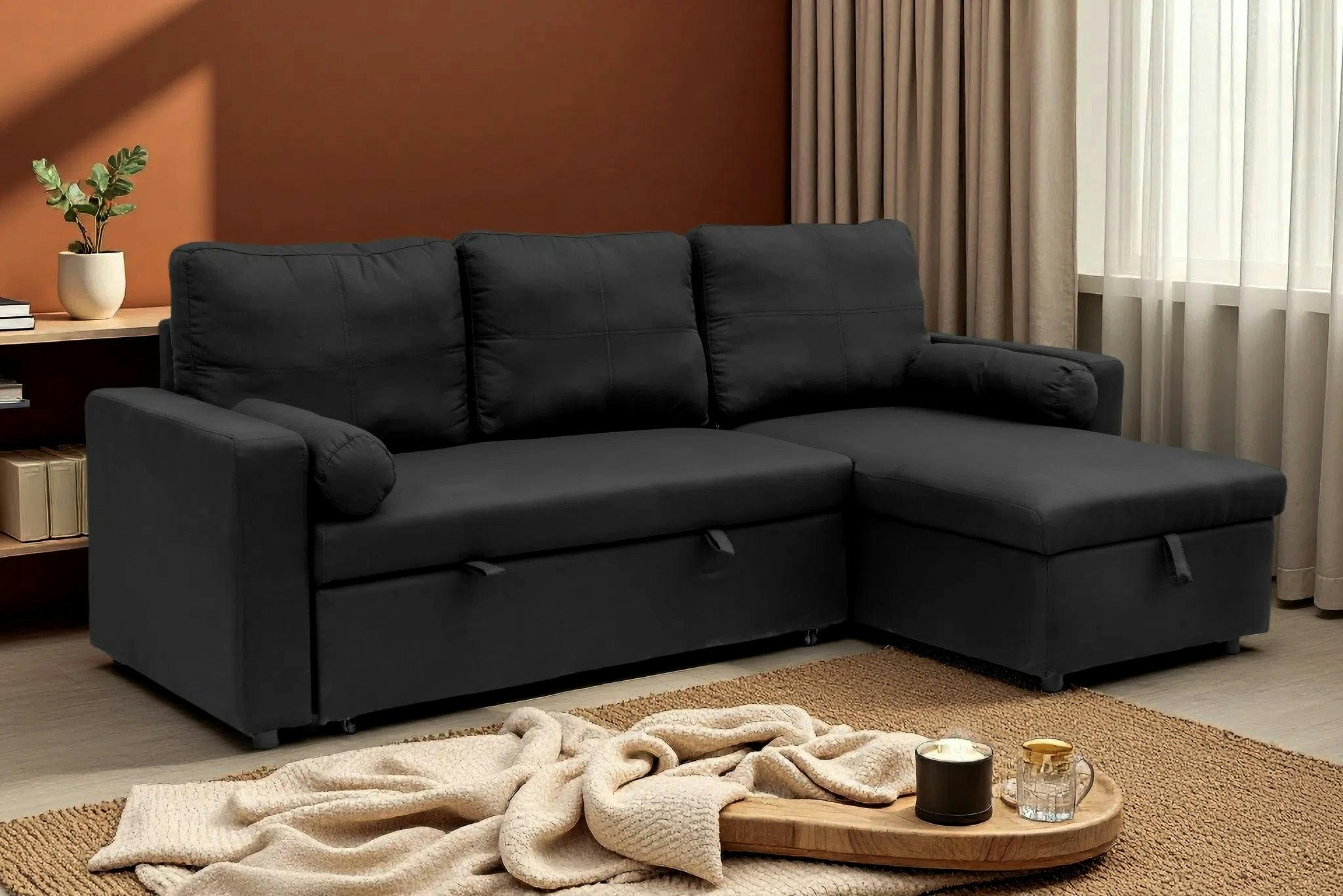 Rackhams Black Manhattan 3 Seat Corner Sofa Bed Set - Left Or Right