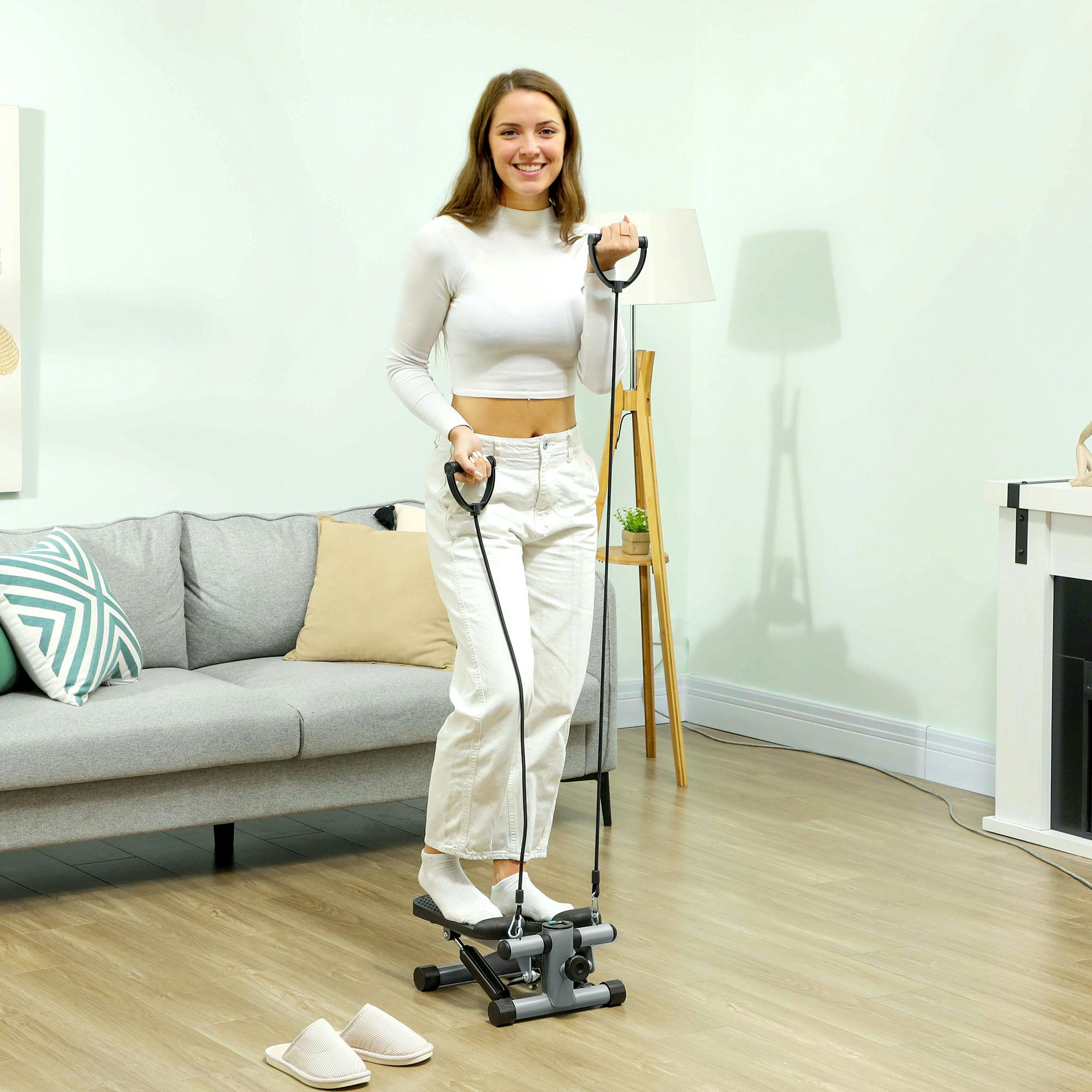 Sportnow Mini Stepper, Compact Step Machine Exerciser With Resistance Bands
