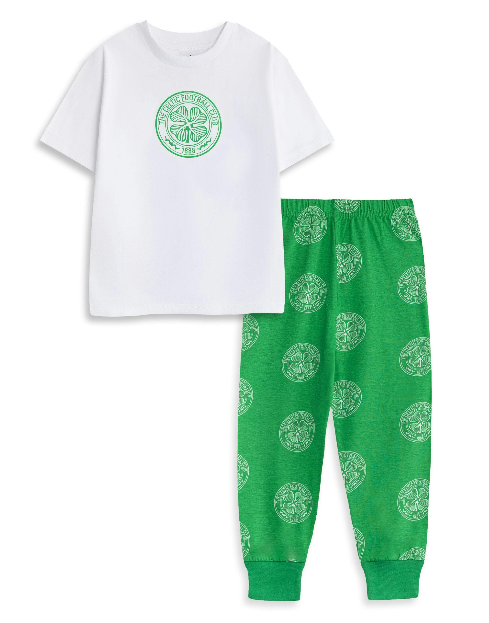 Vanilla Underground Boys Green Celtic Logo Short Sleeve Long Leg Pyjama Set - 9-10 Years