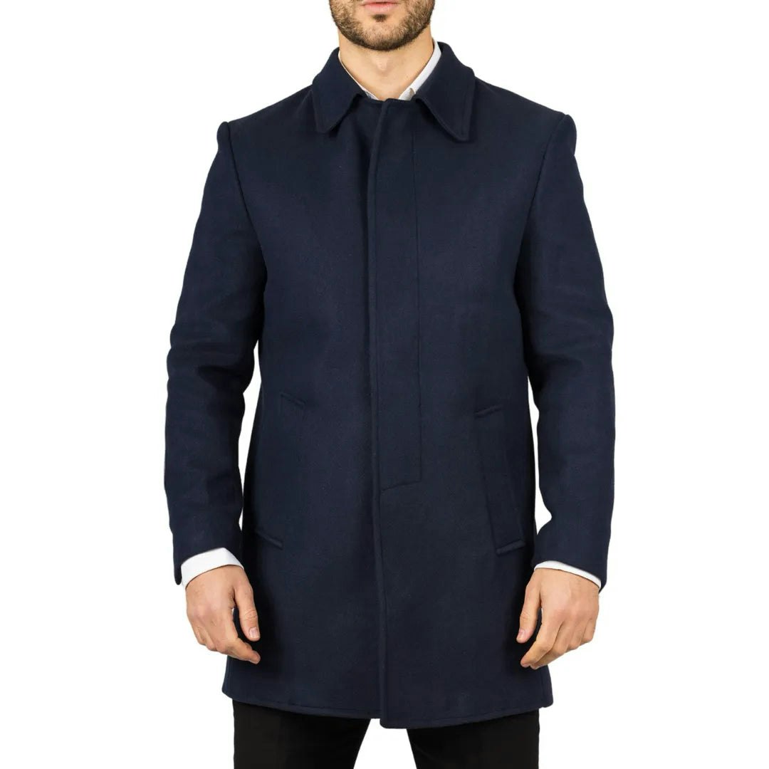 Truclothing Men's Classic Collar Wool Blend Overcoat - Navy - 3XL
