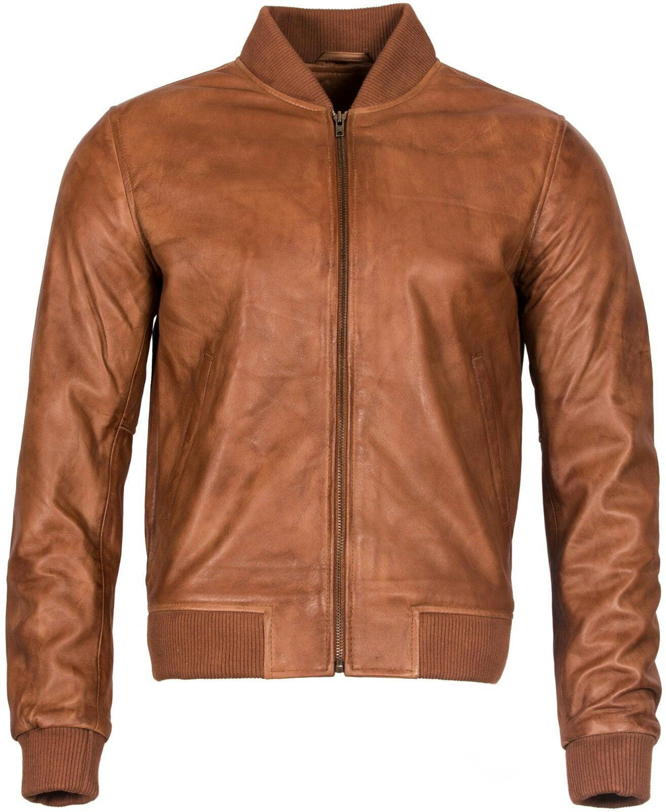 Infinity Leather Men's Varisty Classic Leather Bomber Jacket - Tan - Uk 4XL | Eu 58 | Us 48