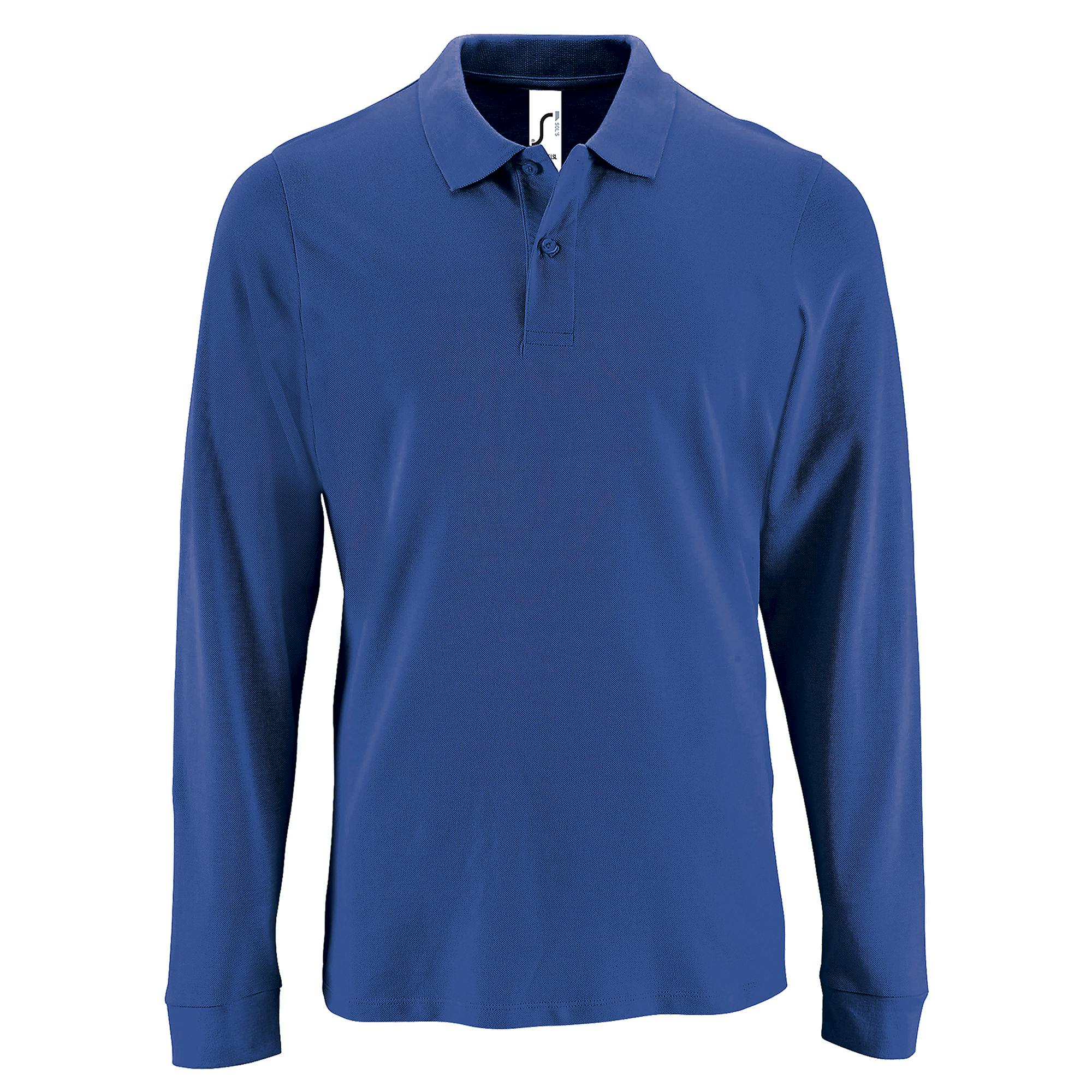 Sol's Men's Blue Perfect Long Sleeve Pique Polo Shirt In | Size: 2XL - Image 2