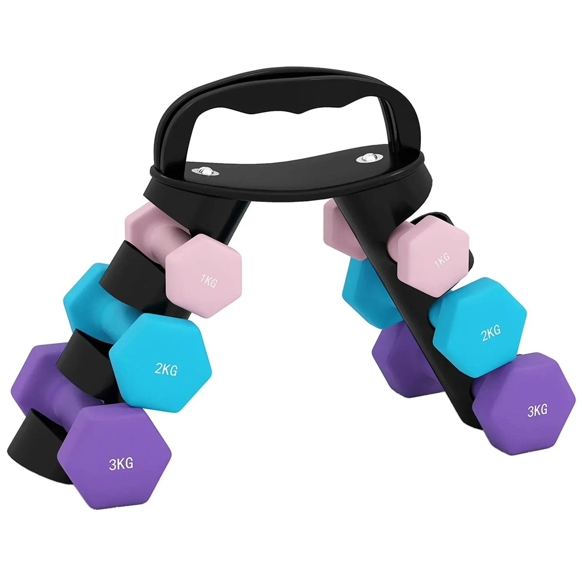 SPORTNOW Dumbbells Set with Storage Rack - 6kg Total Weight (2x1kg, 2x2kg, 2x3kg) - Pink - Image 3