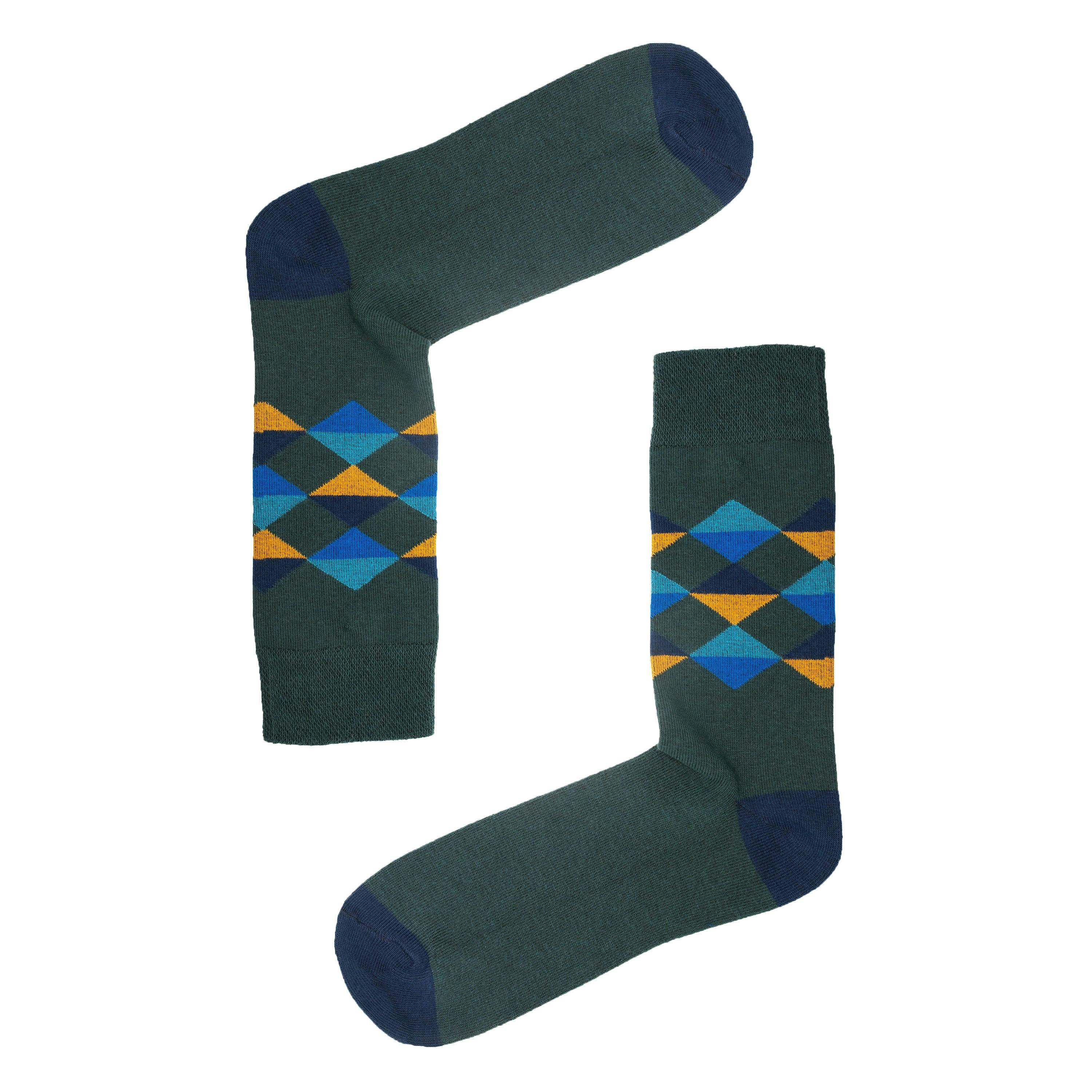 Jemsox Men's Green Multi Diamond Pattern Organic Cotton Socks | Comfort Welt Top - Large / Eur 43-46 / Uk 9-12