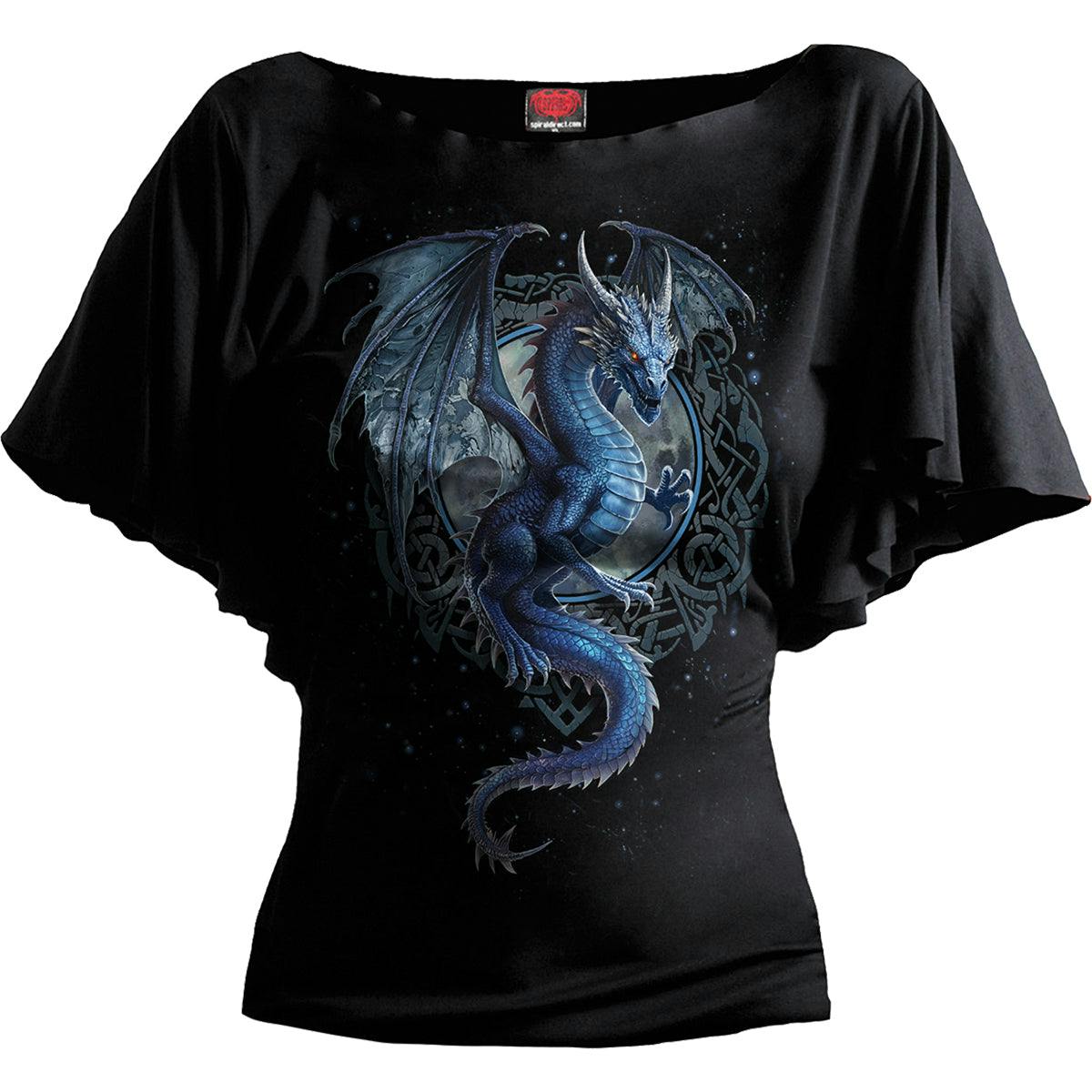 Spiral Direct Black Storm Dragon - Boat Neck Bat Sleeve Top - 3XL - Digital - Digital