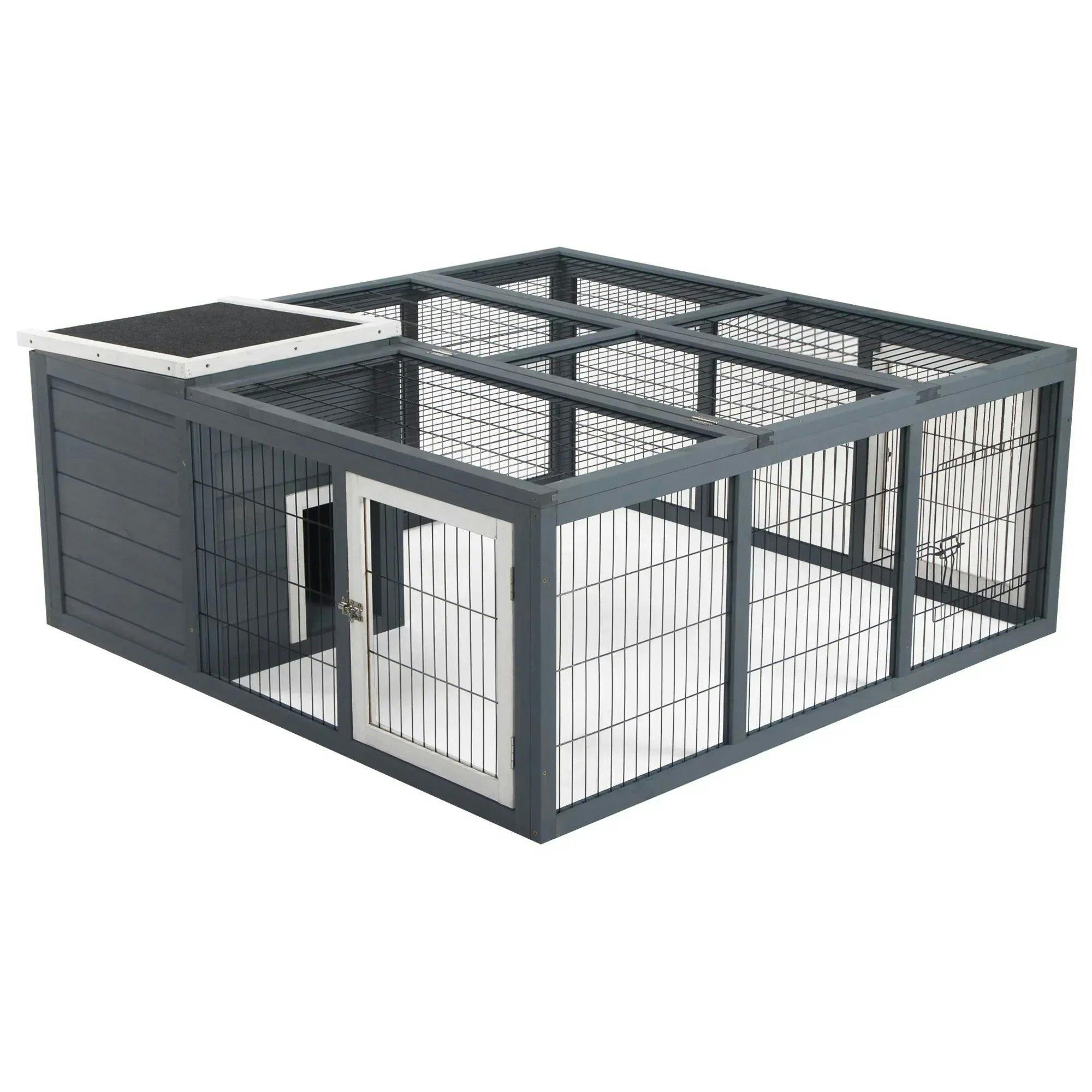 Pawhut Unisex Grey Rabbit Run Small Animal Hutch Guinea Pig House In - Image 6