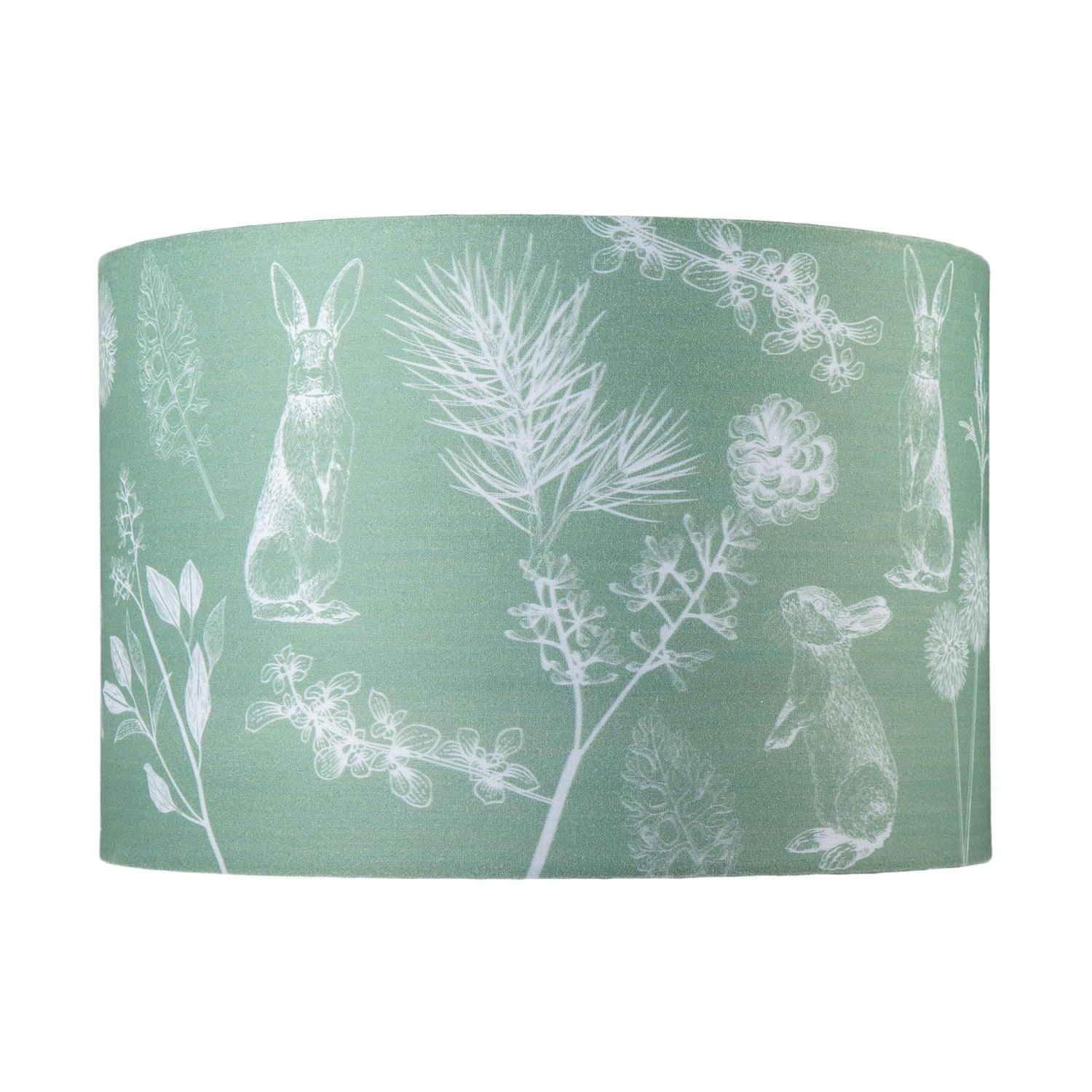 Happy Homewares Green Woodland Theme Sage Olive Shade With Hares And Thistle Decor