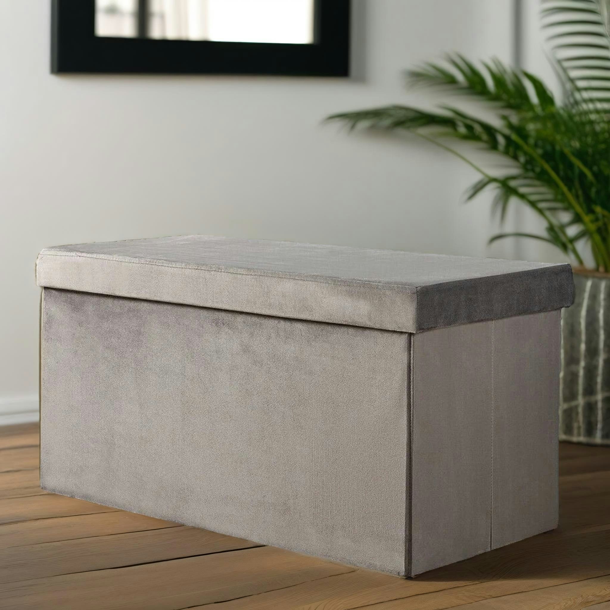 Rafaelo Mobilia Grey Ottoman Storage Box Foldable Velvet