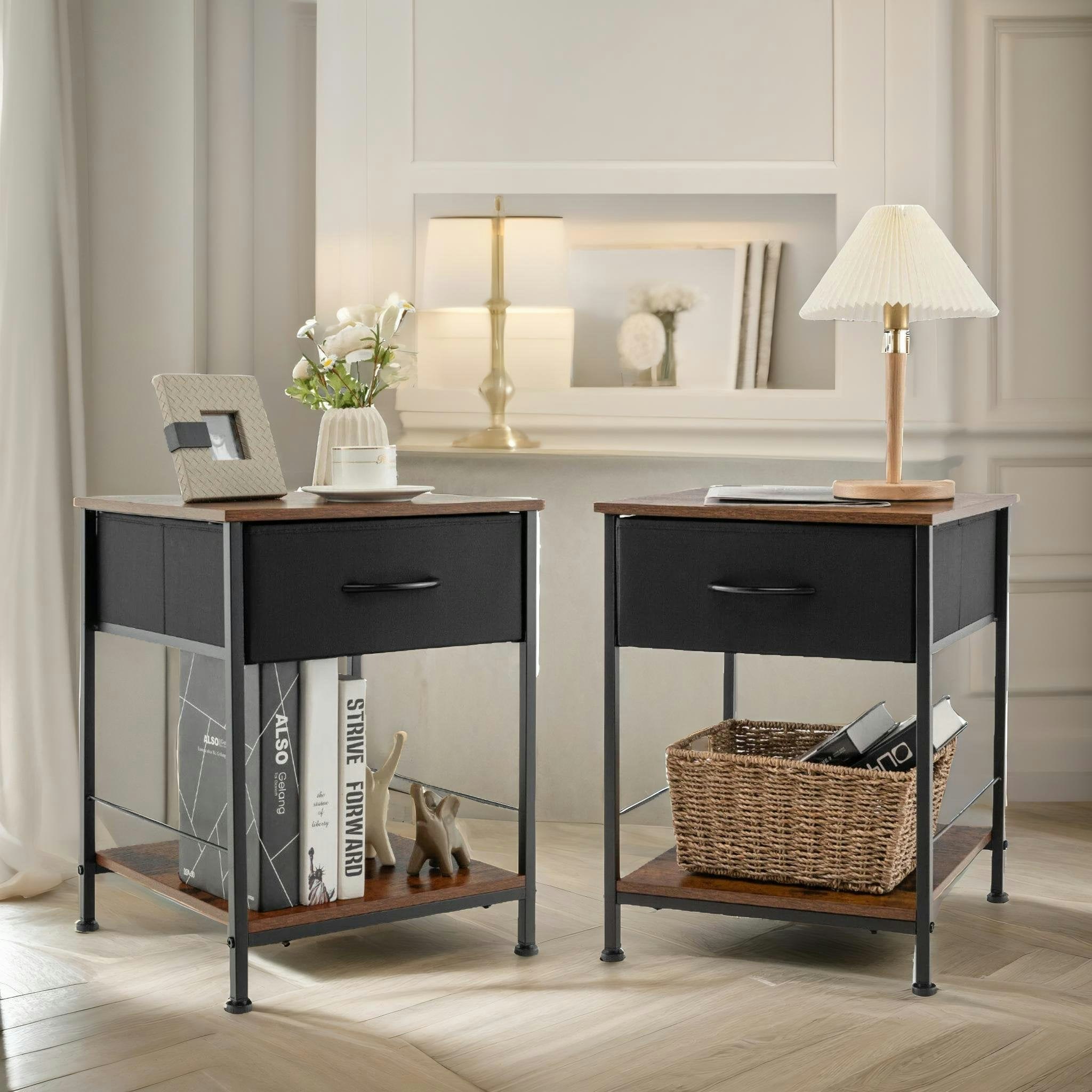 Rafaelo Mobilia Brown Set Of 2 Bedside Nightstand Tables Rustic