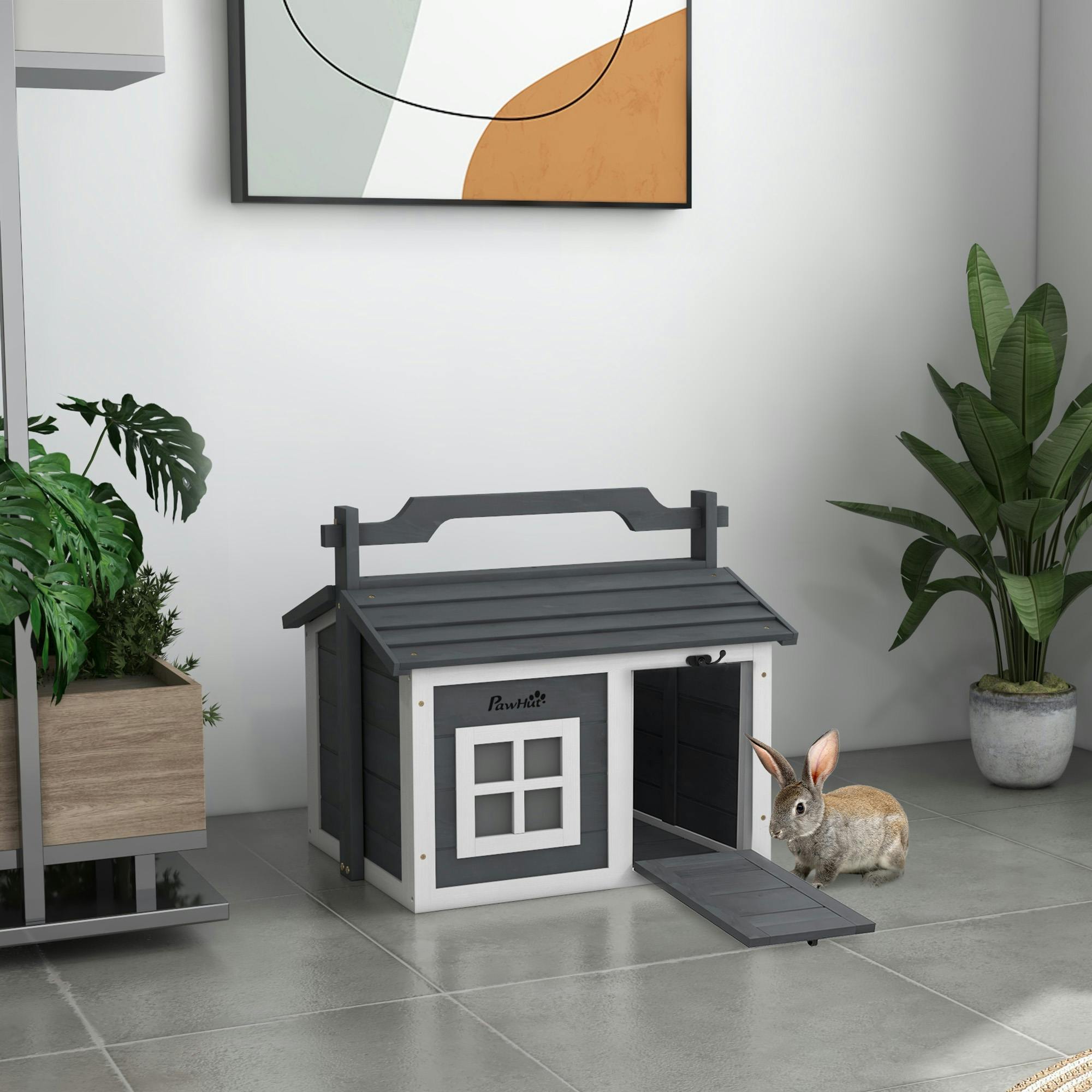 B&Q - Rabbit HutchCat House Wooden With 2 Rooms & Openable RoofGrey - Image 3