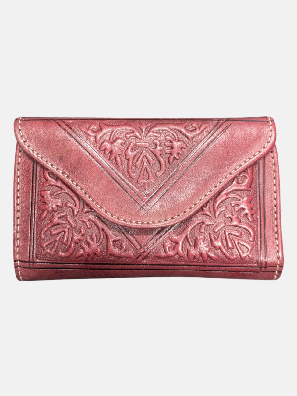 Berber Leather Dark/Red Small Leather Tri-Fold Purse