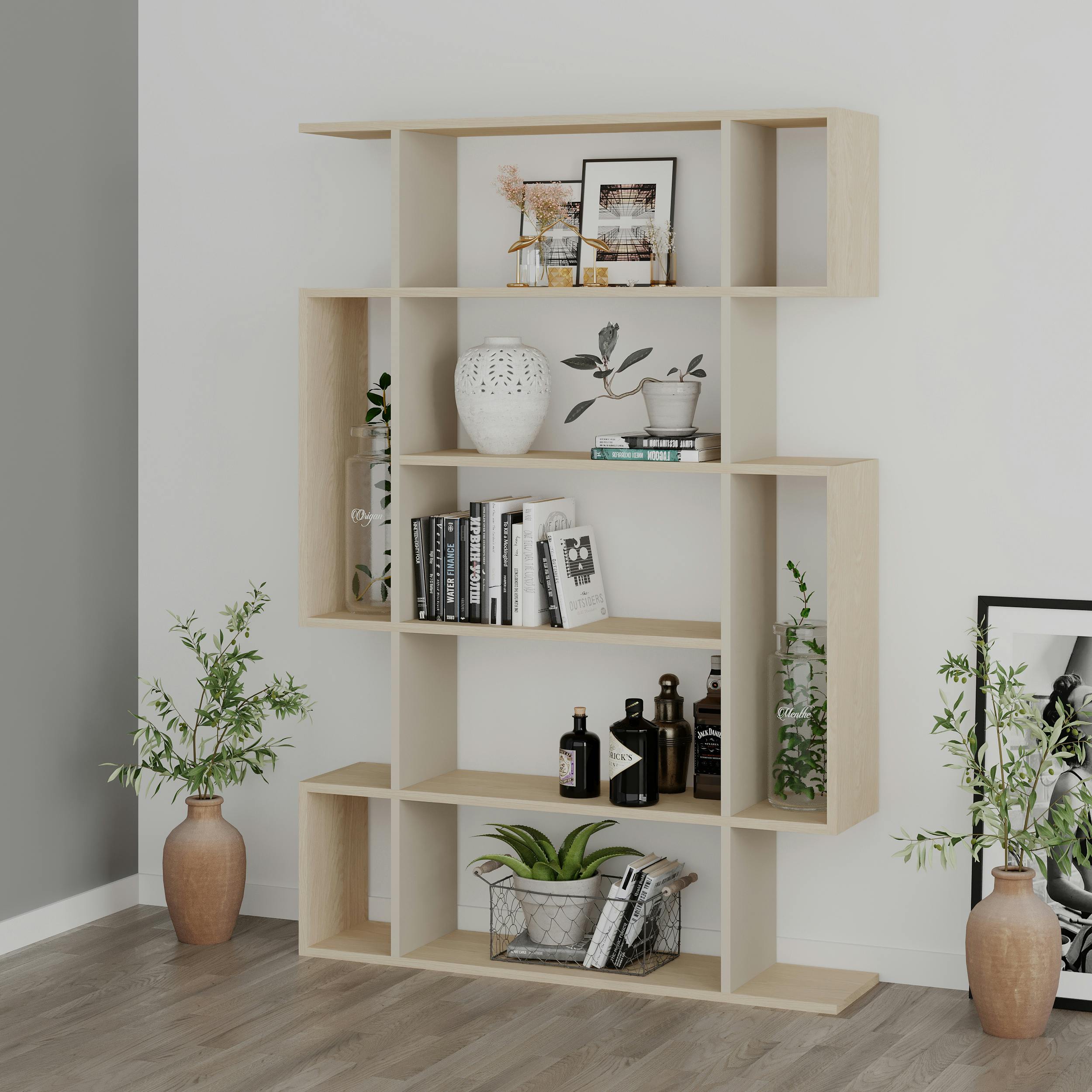 Decortie Light Mito Modern Freestanding & Wall Mounted Bookcase Sonoma 5-Tier Display Unit Tall For Home & Office 161Cm - Oak Sandstone
