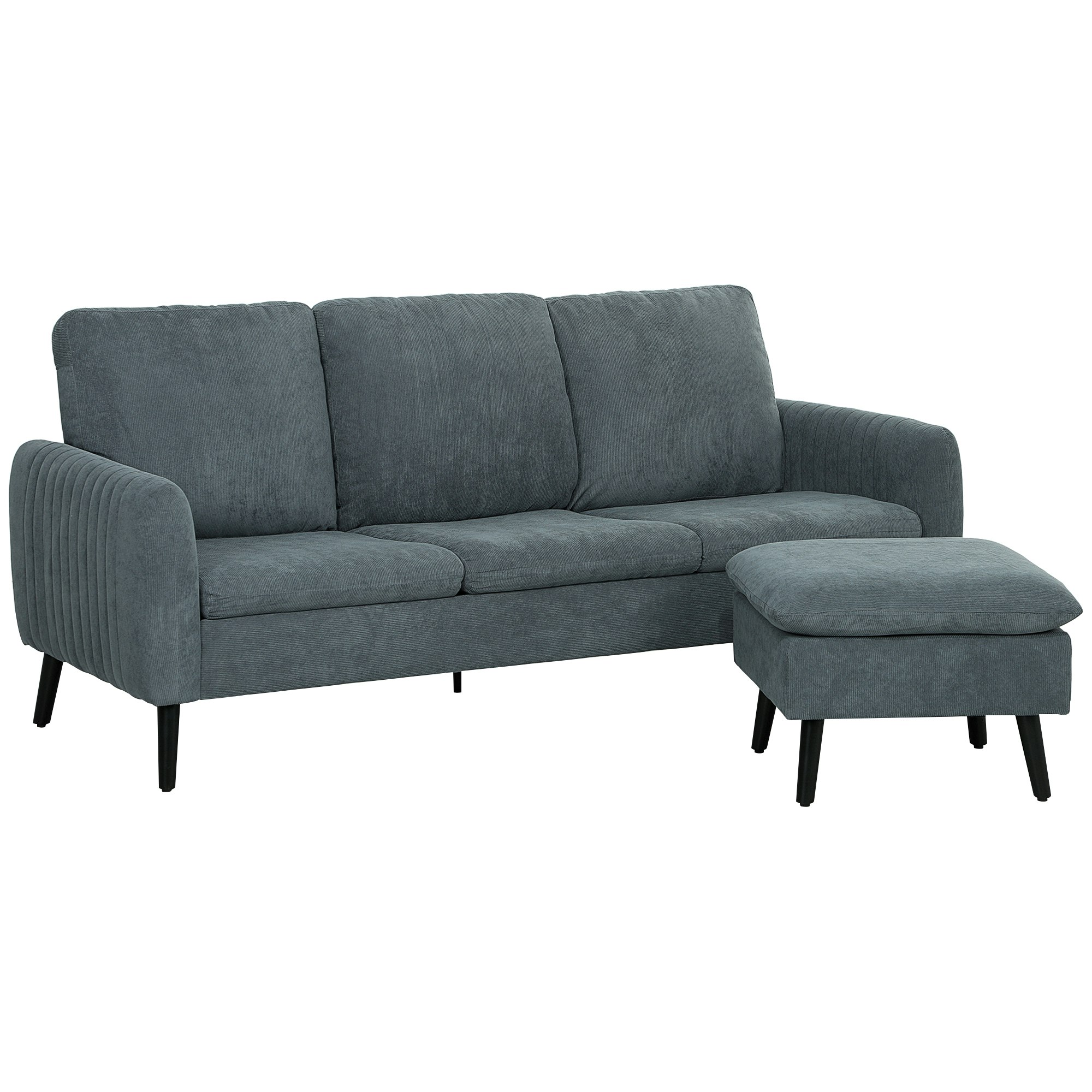 Rackhams Grey Seater Corner Sofa Couch Settee With Chaise Lounge - Charcoal - Corduroy (100% Polyester) Size 3