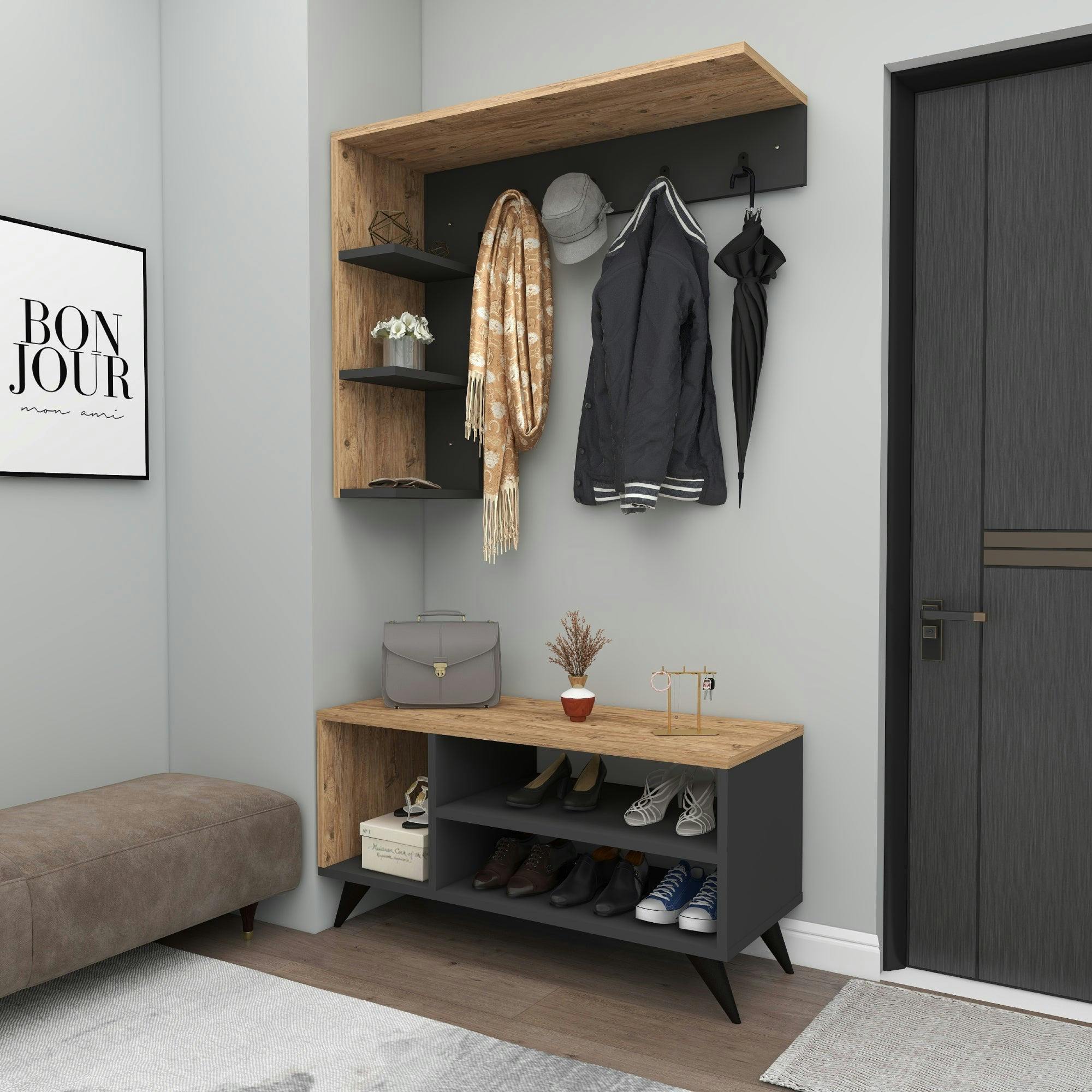 Rackhams Anthracite Hallway Coat Rack With Shelves Cassia - Atlantic Pine &