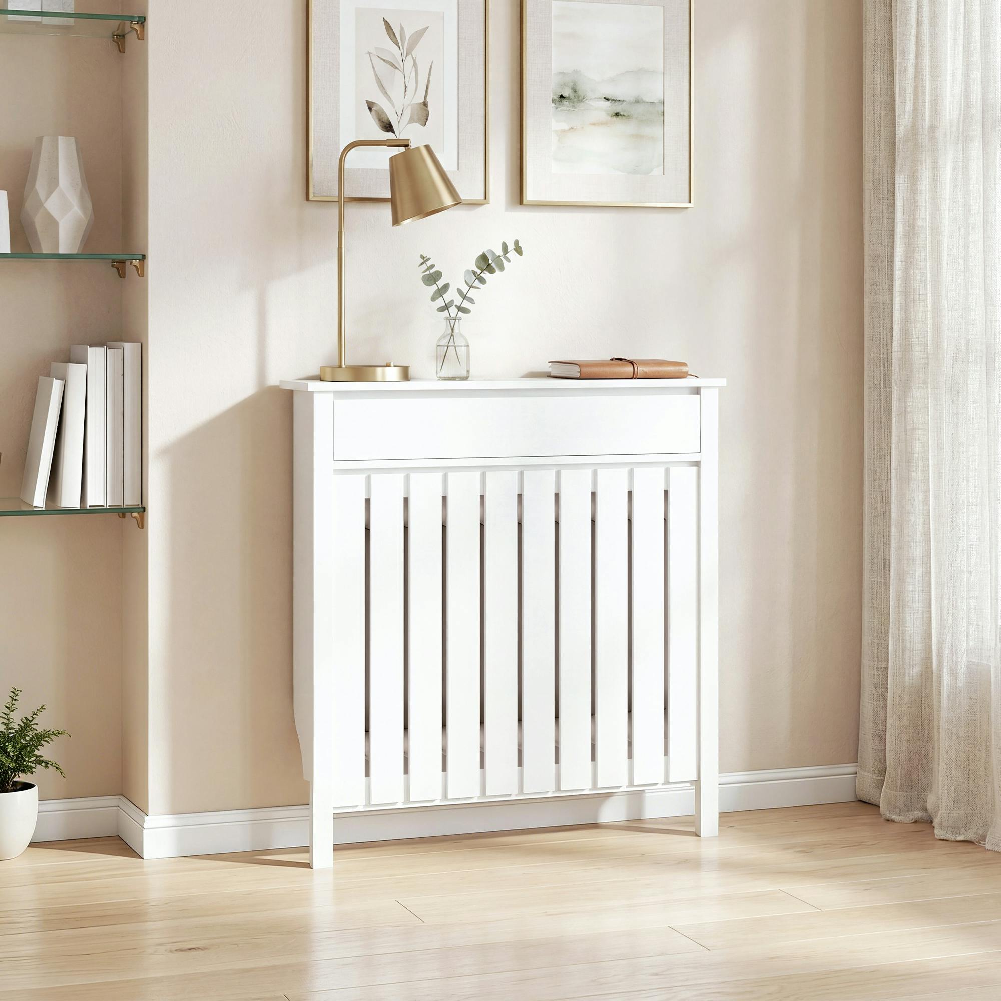 Rackhams White Radiator Cover With Drawer And Vertical Slats