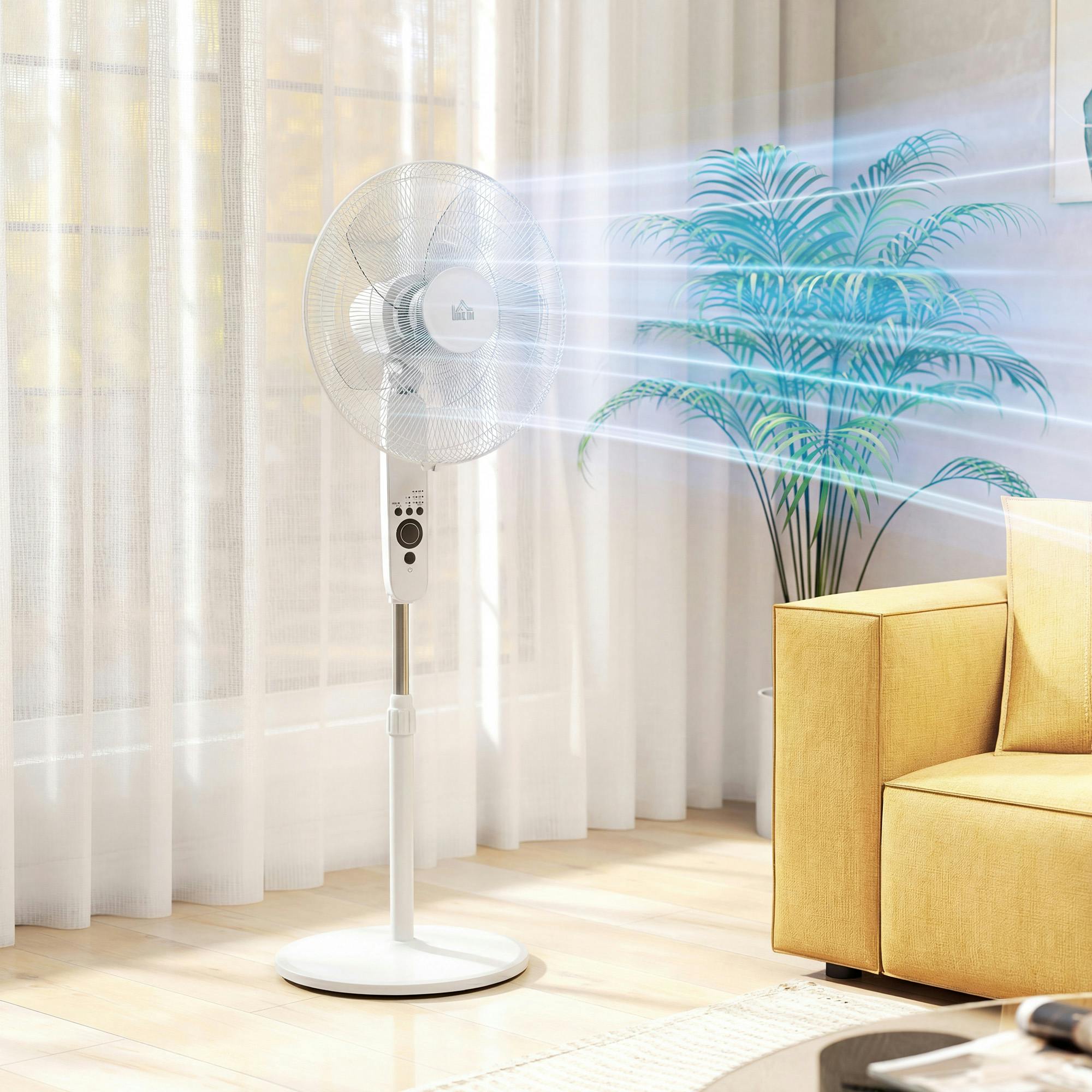 Homcom White 124Cm Pedestal Fan With Sleep Mode, Oscillating Standing Fan, - Pedestal Fan - Abs, Metal, Copper, As, Pp