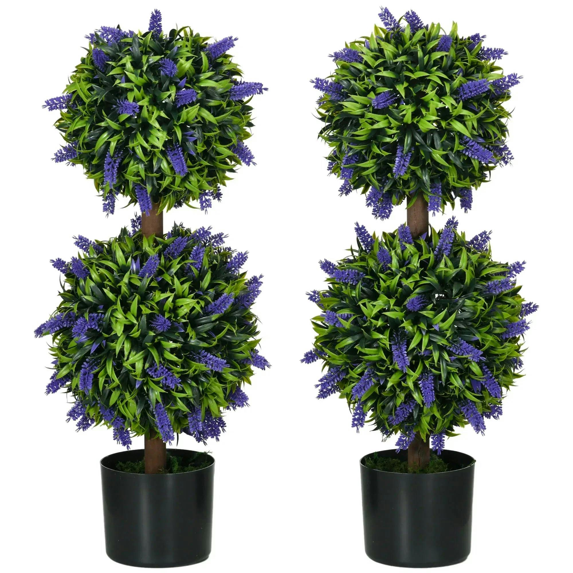 Homcom Lavender Set Of 2 Potted Artificial Plants With Flowers - 25Cm X 25Cm X 70Cm - Image 5