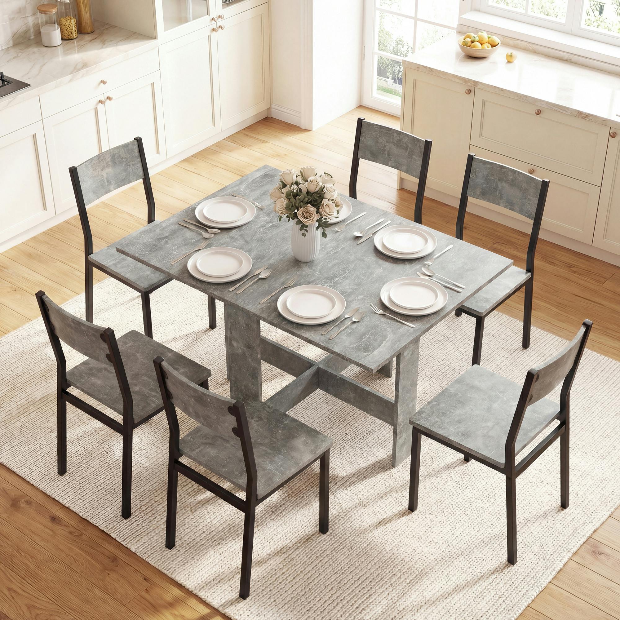 Rackhams Grey Folding Dining Table, Space-Saving Drop Leaf Kitchen Table For 4-6 People