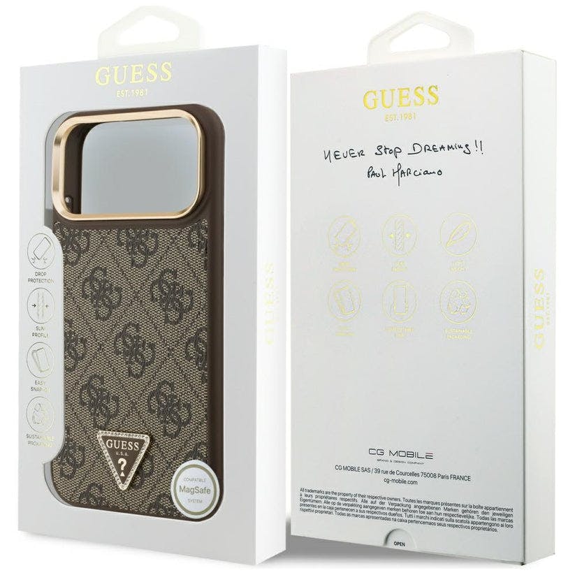 Guess Brown/Gold 4G Triangle Logo Case With Magsafe For Iphone 17 Pro 6.3" - Guhmp17lp4gtdgmw