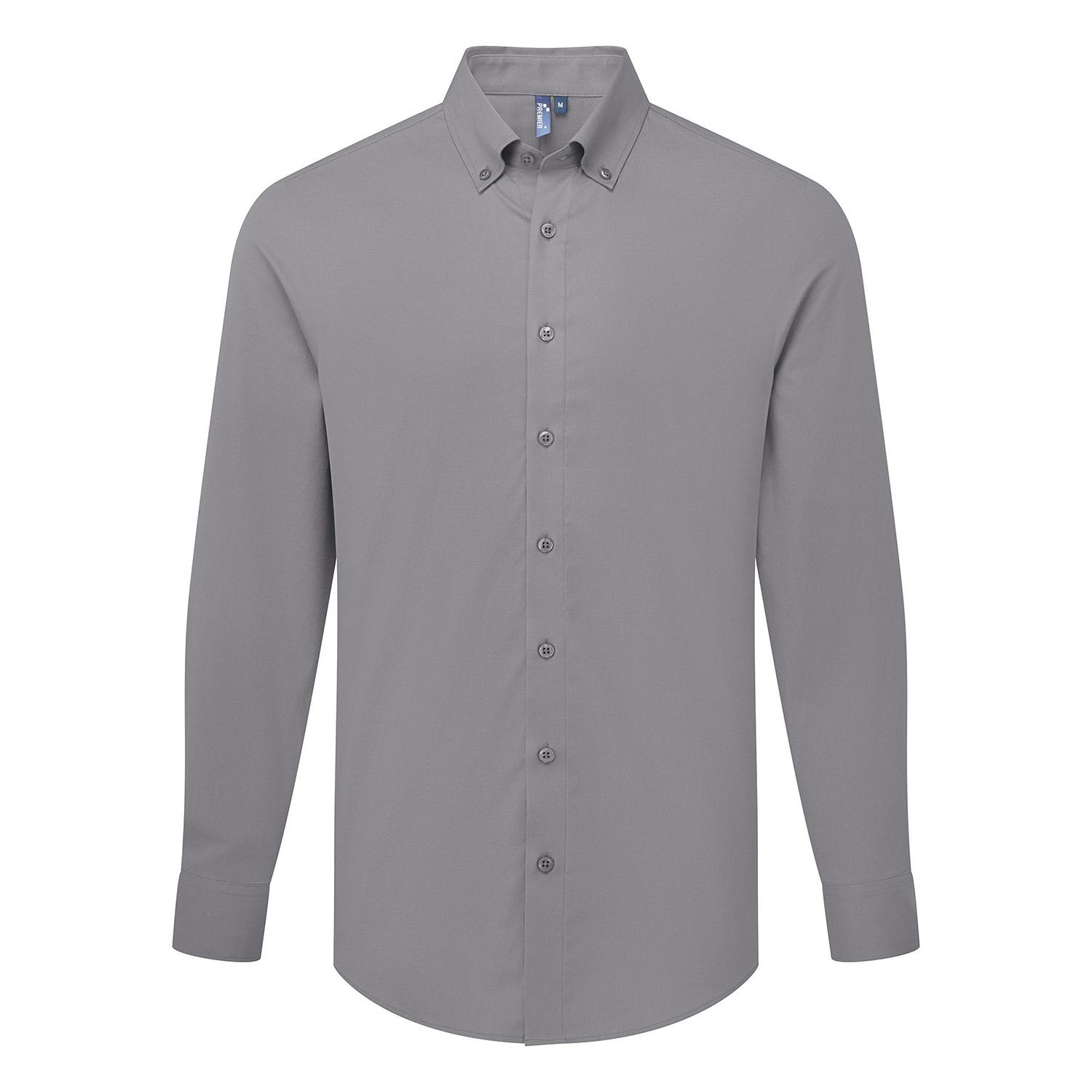 Premier Men's Dark Grey Supreme Oxford Long-Sleeved Formal Shirt In | Size: Large - Image 2