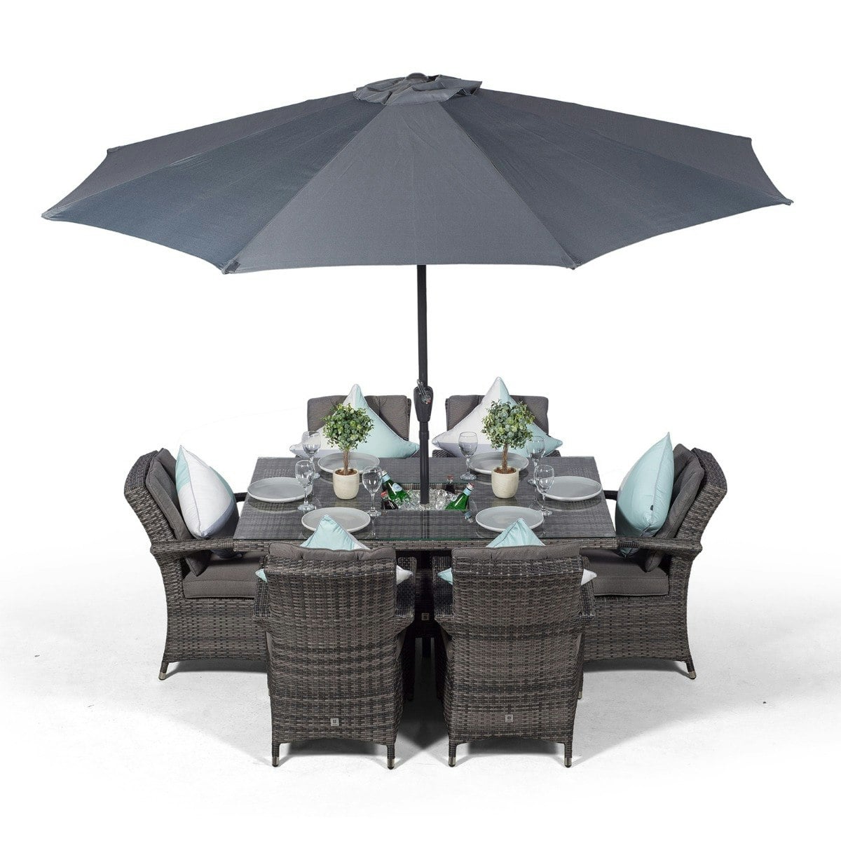Rackhams Grey Arizona Rectangular 6 Seater Patio Dining Set With Ice Bucket Drinks Cooler - 1