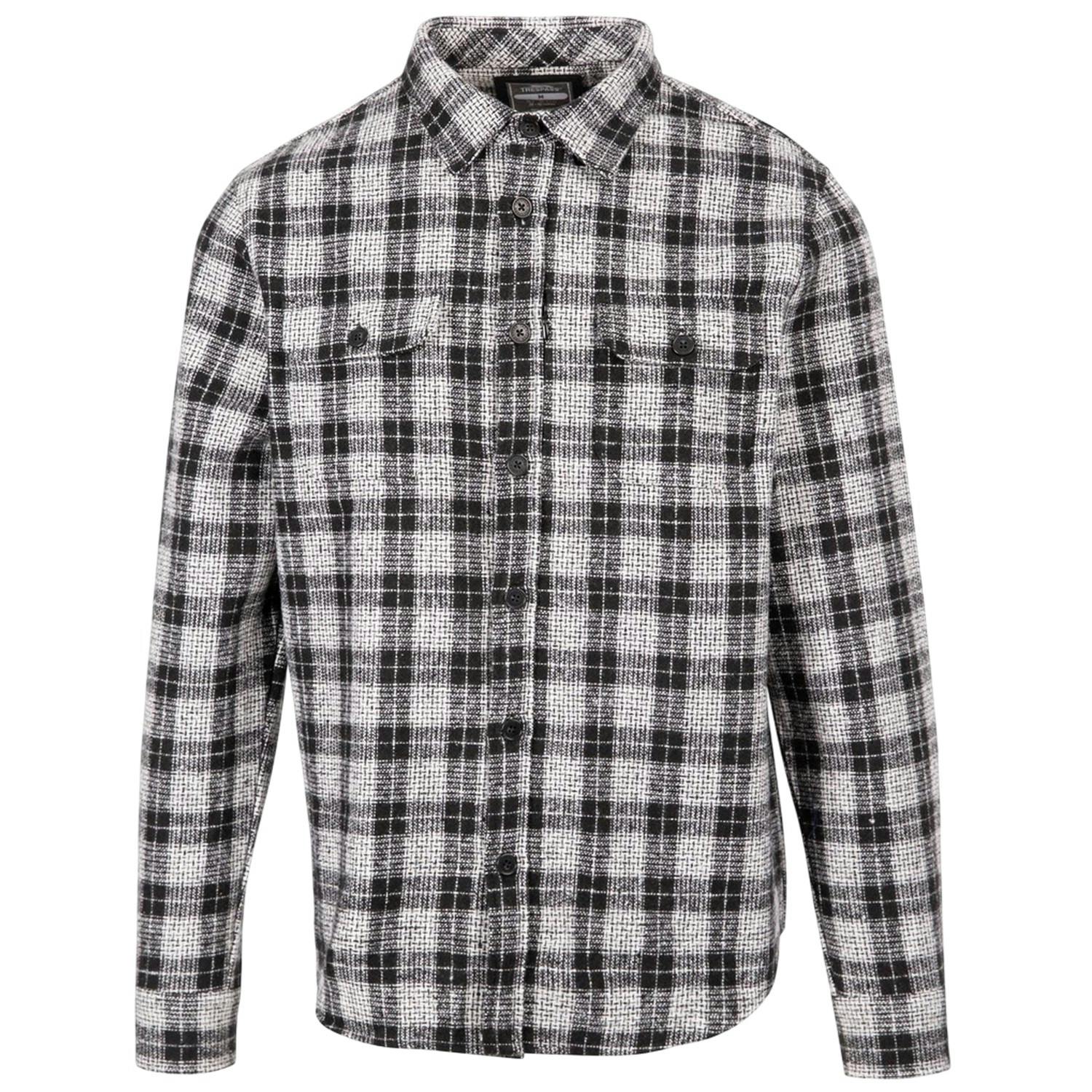 Trespass Men's Black/White Portlaw Checked Long-Sleeved Shirt - L - 90% Polyester/10% Wool