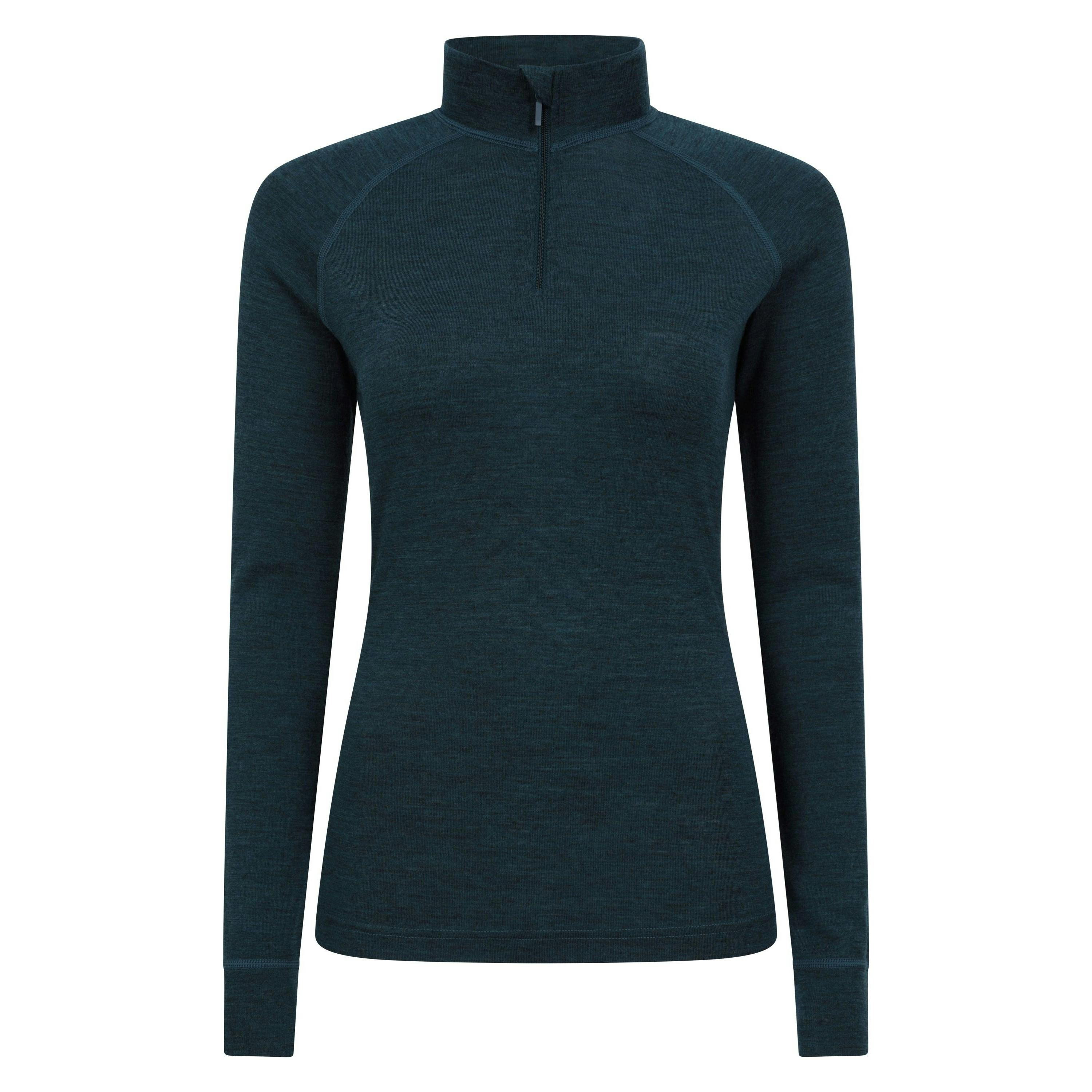 Mountain Warehouse Women's Merino Wool Zip Neck Thermal Top - Teal - 12 Uk - Teal - 80% Merino Wool/20% Polyester