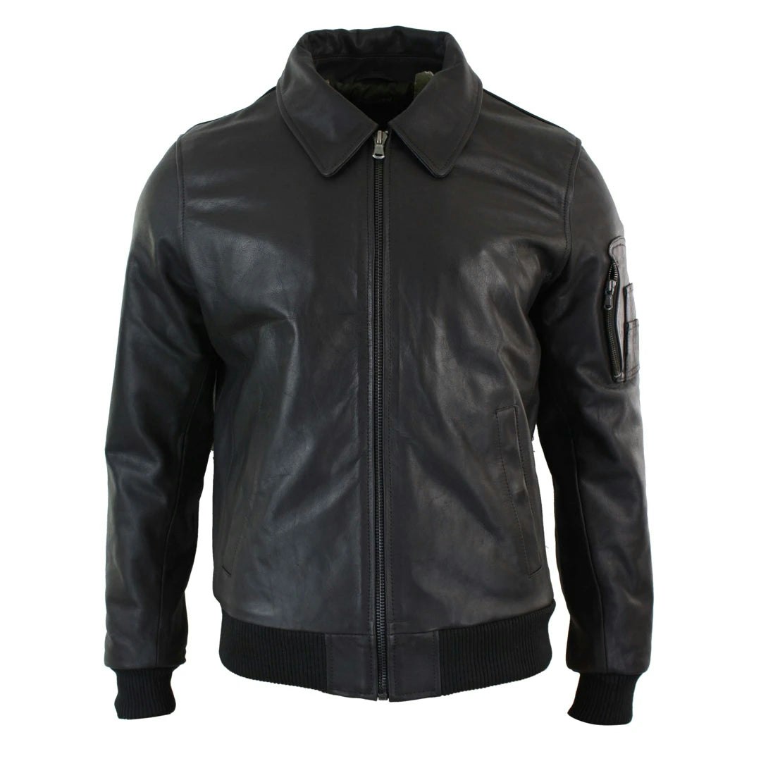 Infinity Leather Men's Brown Leather Harrington Bomber Classic Pilot Jacket - 4XL