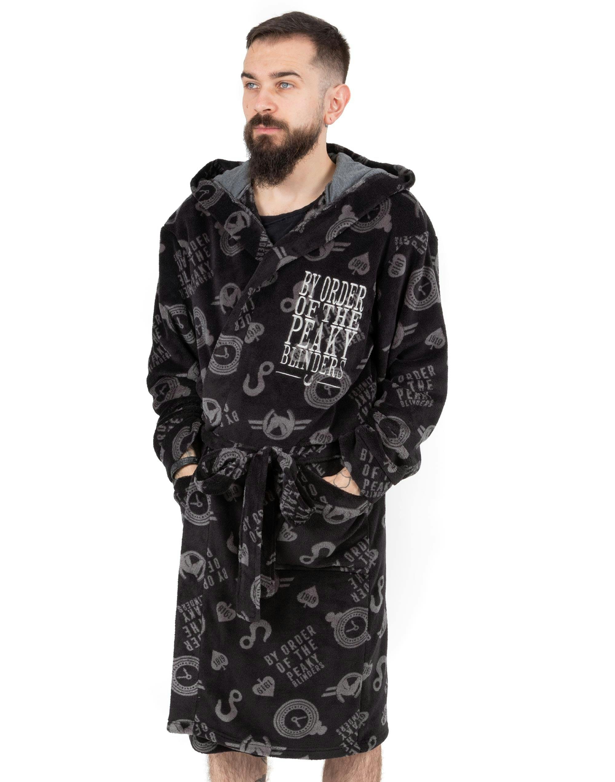 Vanilla Underground Men's Black Peaky Blinders Icons Bathrobe - Large