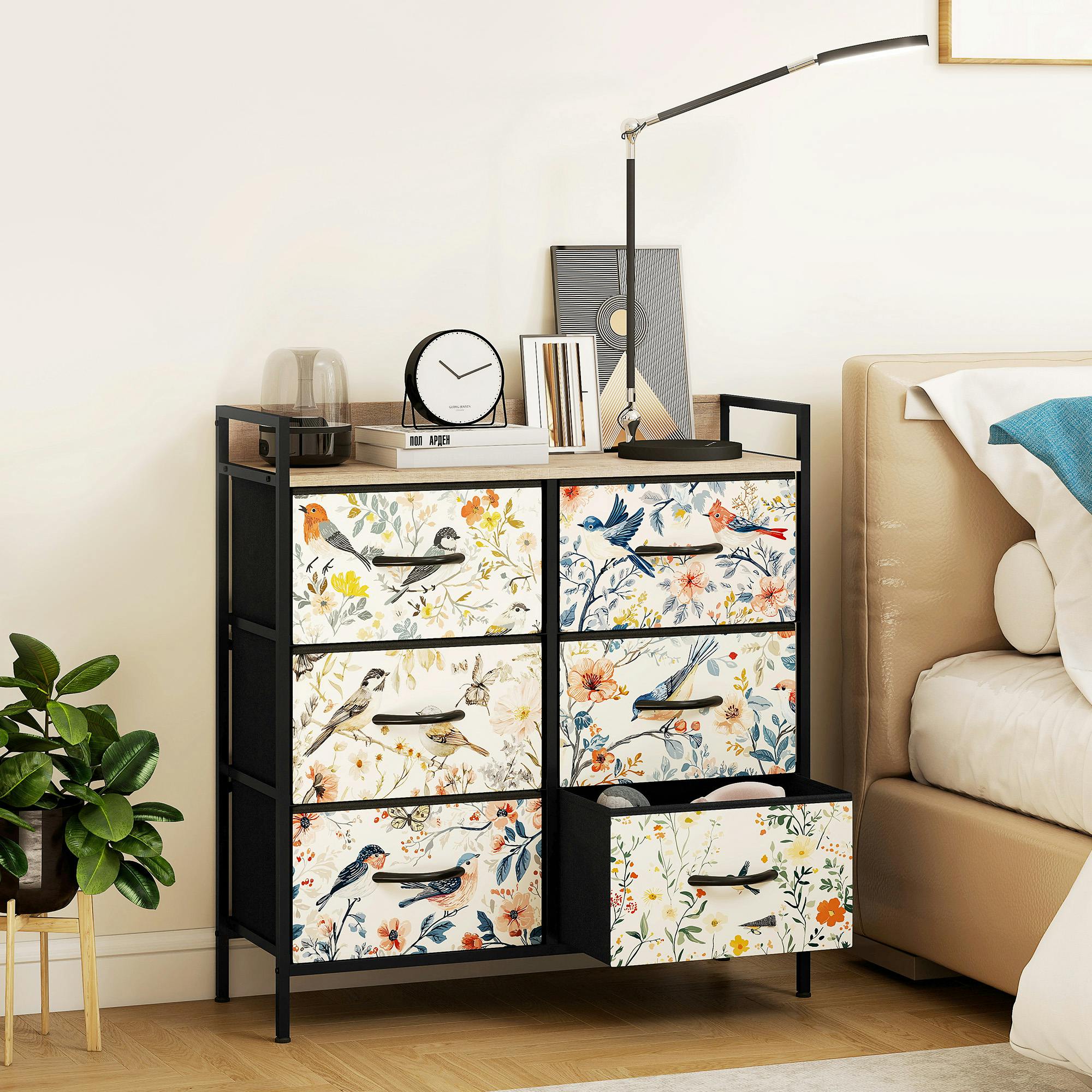 Homcom 6-Drawer Chest Of Drawers, Fabric Dresser, White - Image 6