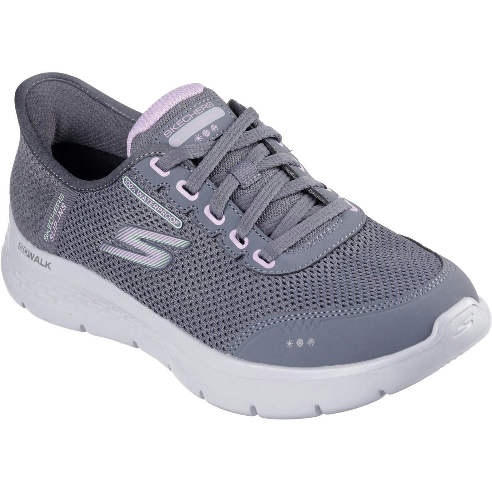 Skechers Women's Lavender Go Walk Flex Clear Creek Trainers In Charcoal/ - Size 6