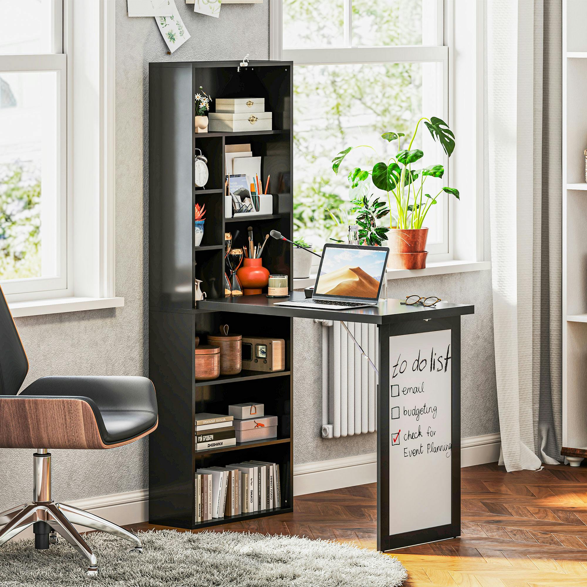 Rackhams Black Convertible Desk With Whiteboard Multi-Function Workstation