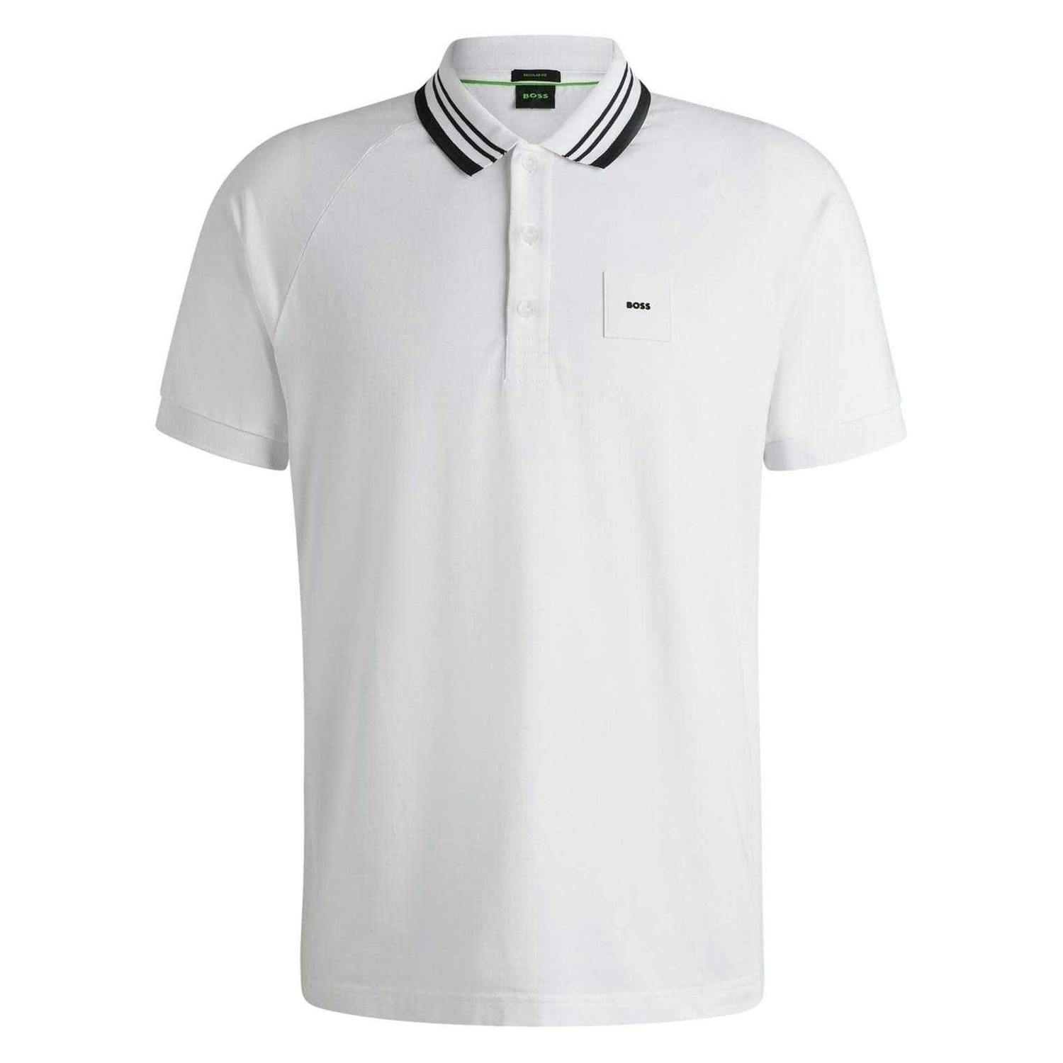Boss Men's White Collared Regular Raglan Polo Shirt - L - 100% Mixed