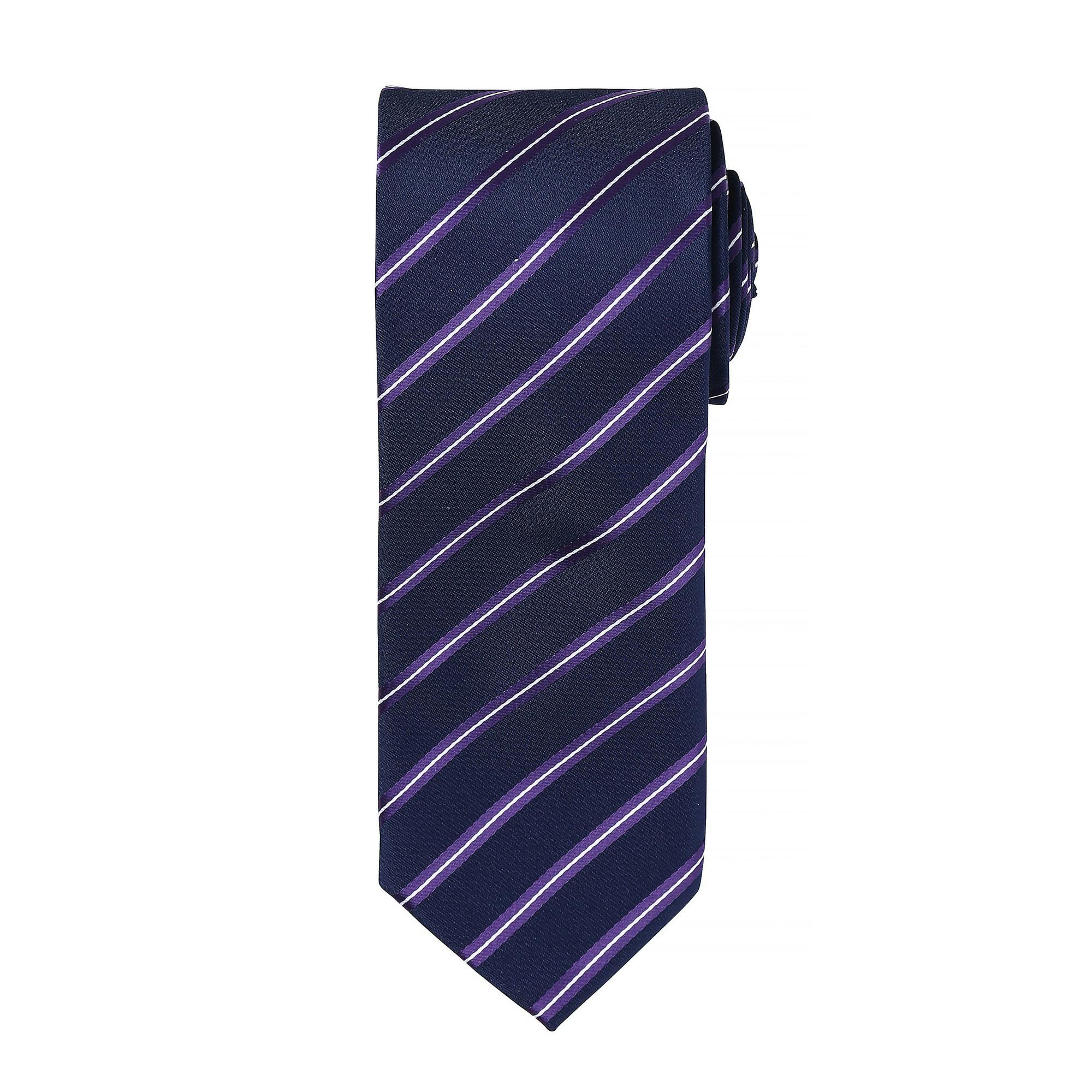 Premier (One Size, Navy/ Purple) Mens Sports Stripe Pattern Formal Work Tie - Image 3