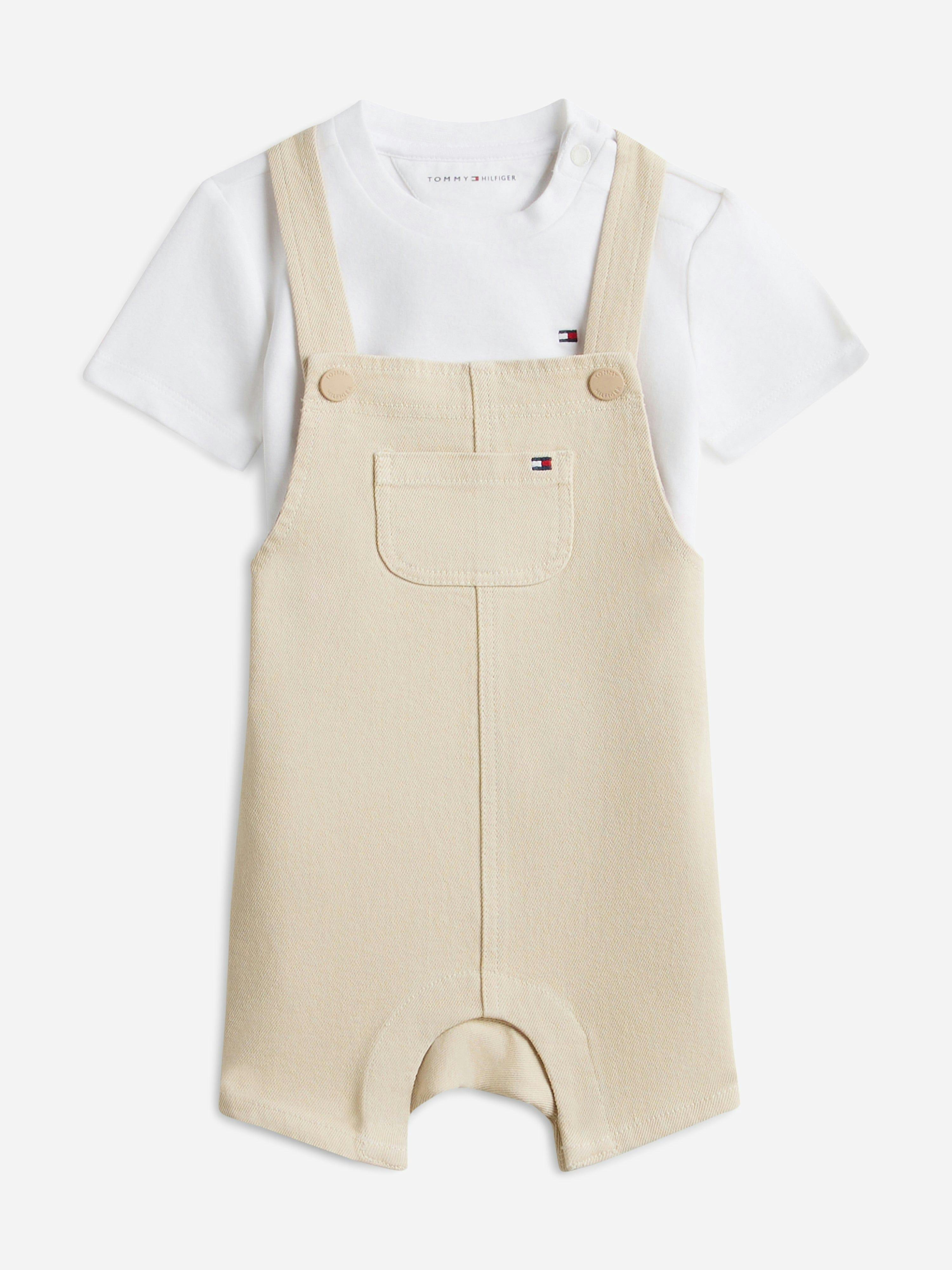 Tommy Hilfiger Beige Baby Dungaree Short Set In - 18 Months