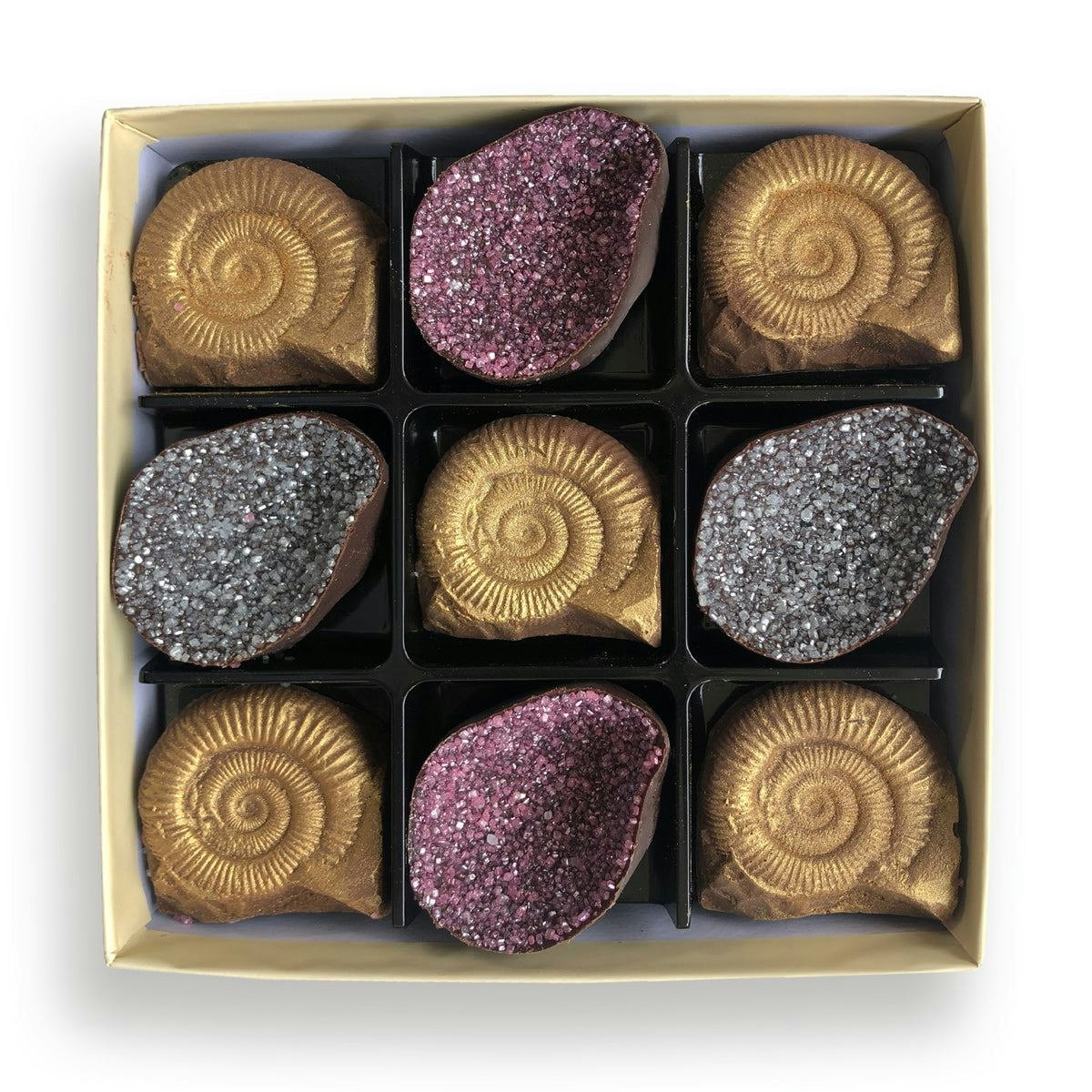 Choc On Choc Gold/Blue/Pink Chocolate Fossils And Amethyst